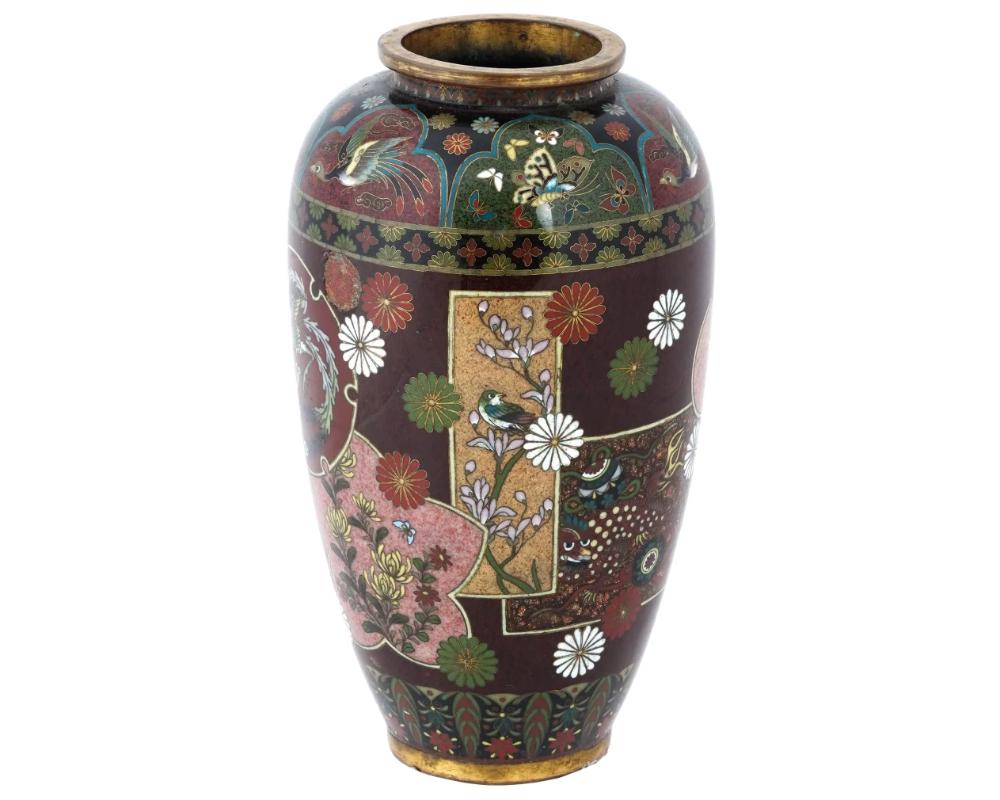 Cloissoné Large Antique Japanese Cloisonne Enamel Vase Attributed to Kyoto Shibata For Sale
