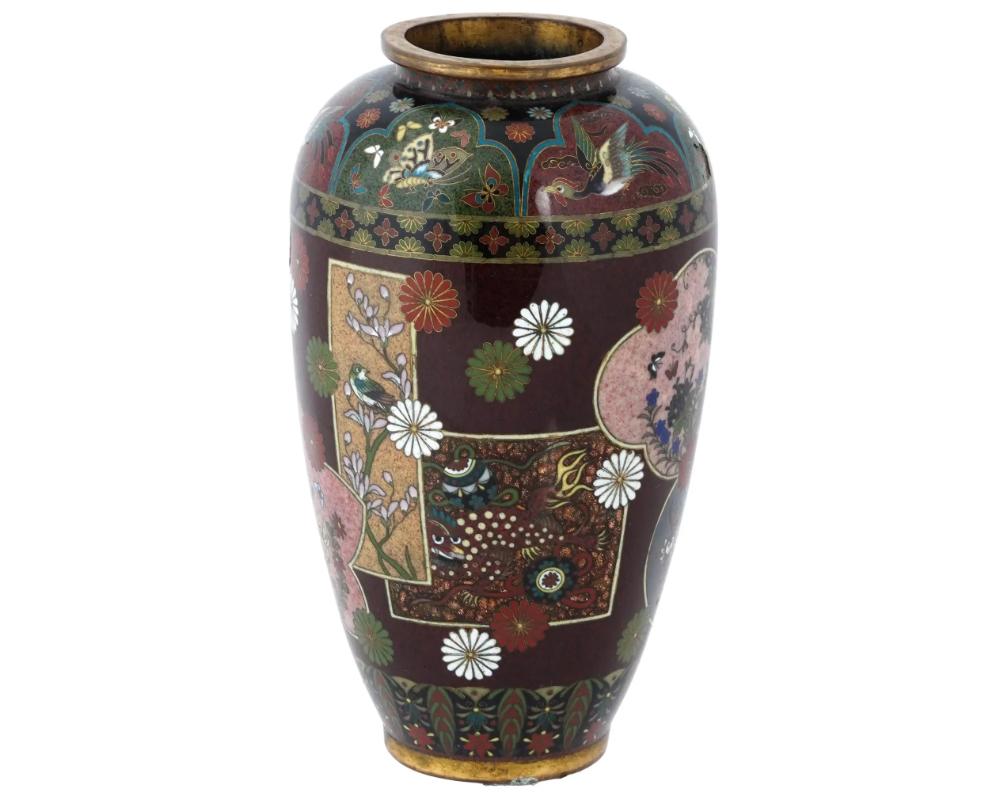 Large Antique Japanese Cloisonne Enamel Vase Attributed to Kyoto Shibata In Good Condition For Sale In New York, NY