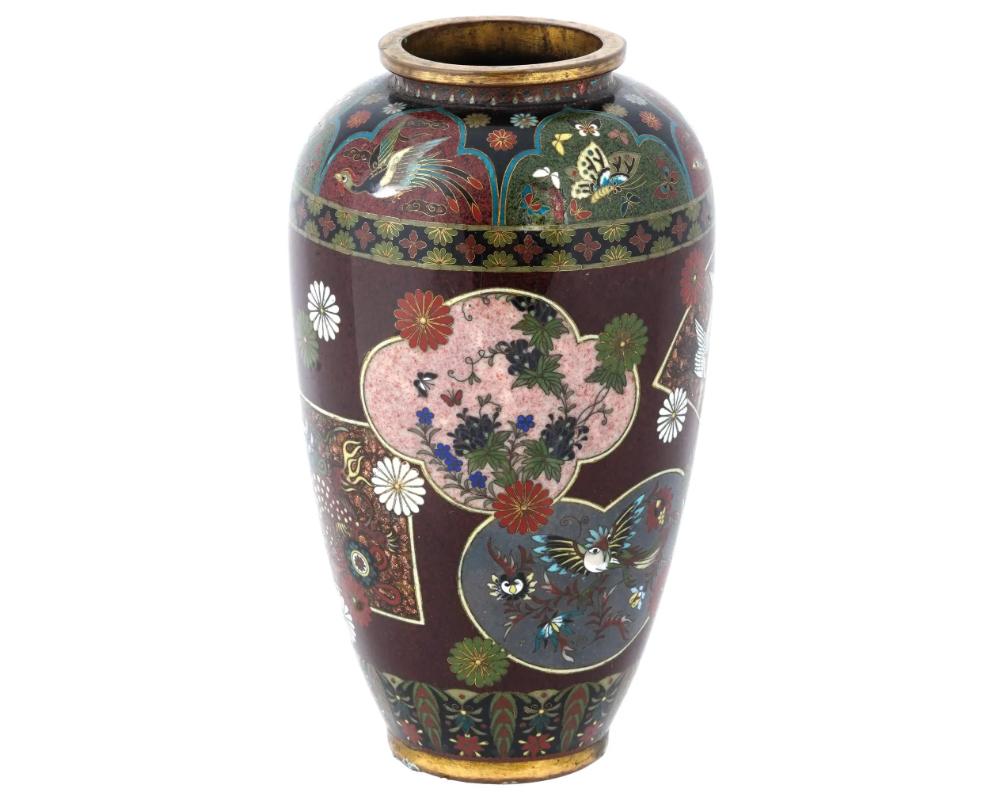 Grand vase japonais ancien en émail cloisonné attribué à Kyoto Shibata Bon état - En vente à New York, NY