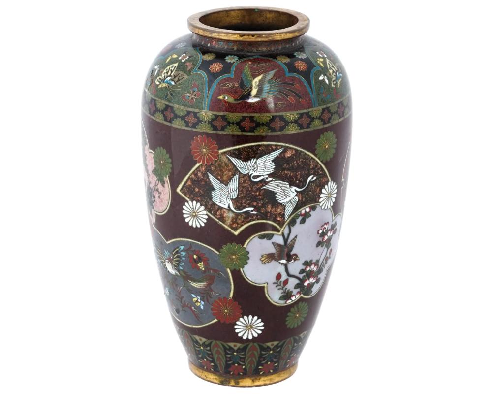 XIXe siècle Grand vase japonais ancien en émail cloisonné attribué à Kyoto Shibata en vente