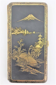 Large Antique Komai Style Japanese Damascene Cigarillo, Cigar or Cigarette Case