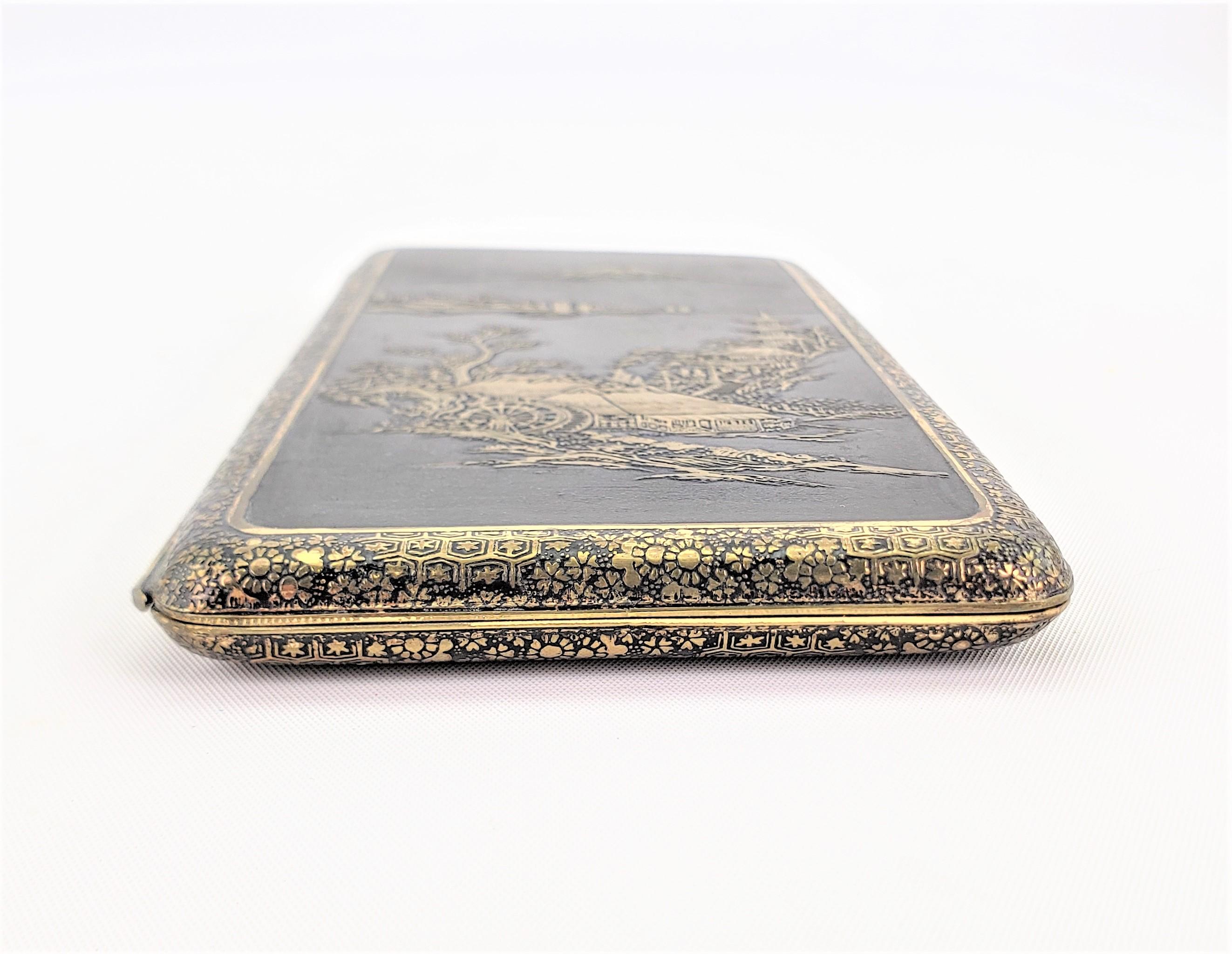 Hand-Painted Large Antique Komai Style Japanese Damascene Cigarillo, Cigar or Cigarette Case For Sale