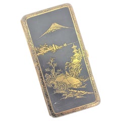 Large Retro Komai Style Japanese Damascene Cigarillo, Cigar or Cigarette Case