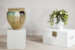 Large Antique Japanese Drip-Glazed Stoneware Jar with Multicolor Runs