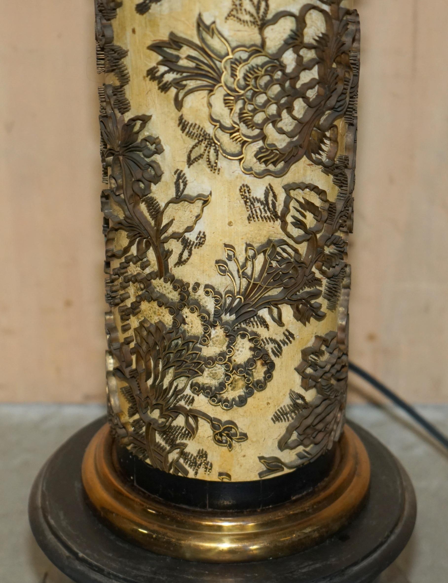 LARGE ANTIQUE JAPANESE FLOOR STANDING PRINTING SCROLL LAMP SOLID MARBLE BASe For Sale 4