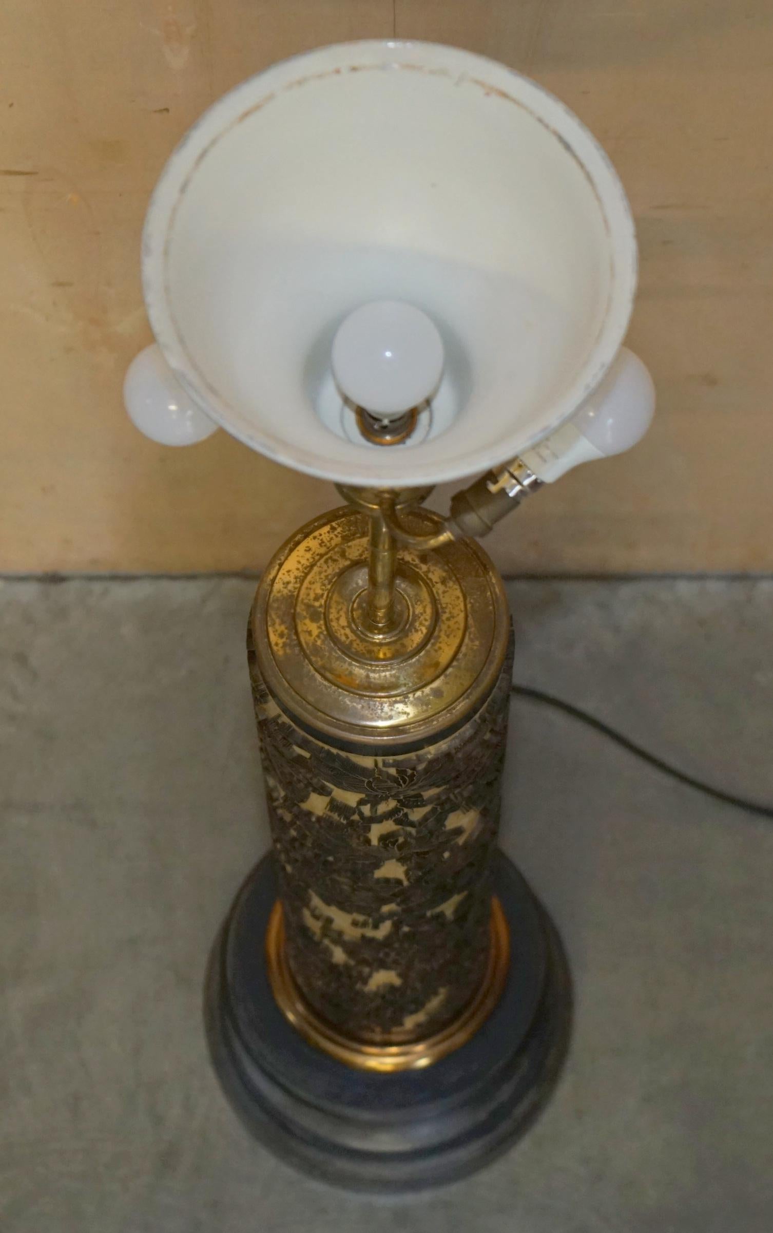 Grand portail japonais ancien PRINting SCROLL LAMP SOLID MARBLE BASe en vente 6