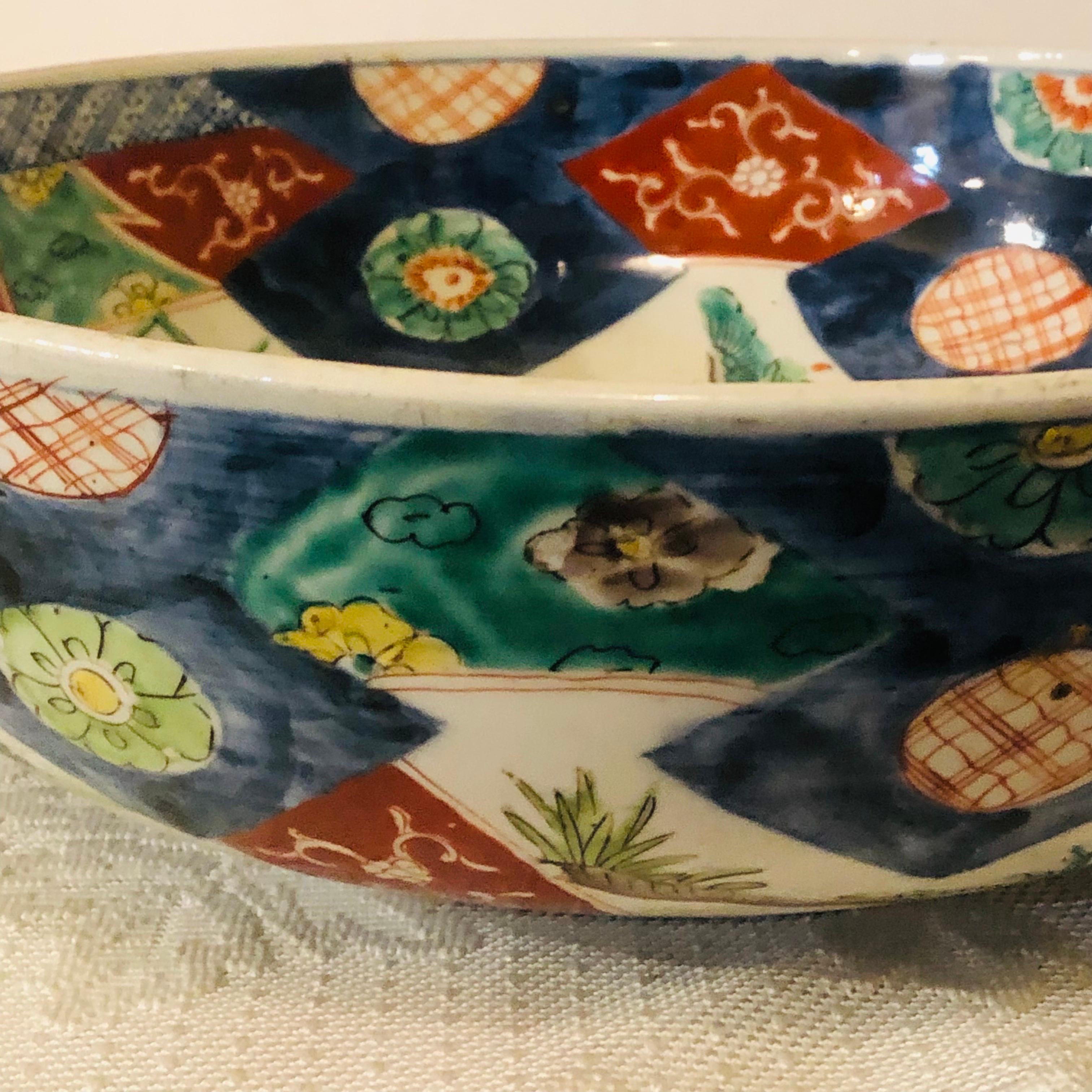 Large Antique Japanese Imari Bowl Decorated With Whimsical Birds and Trees 3