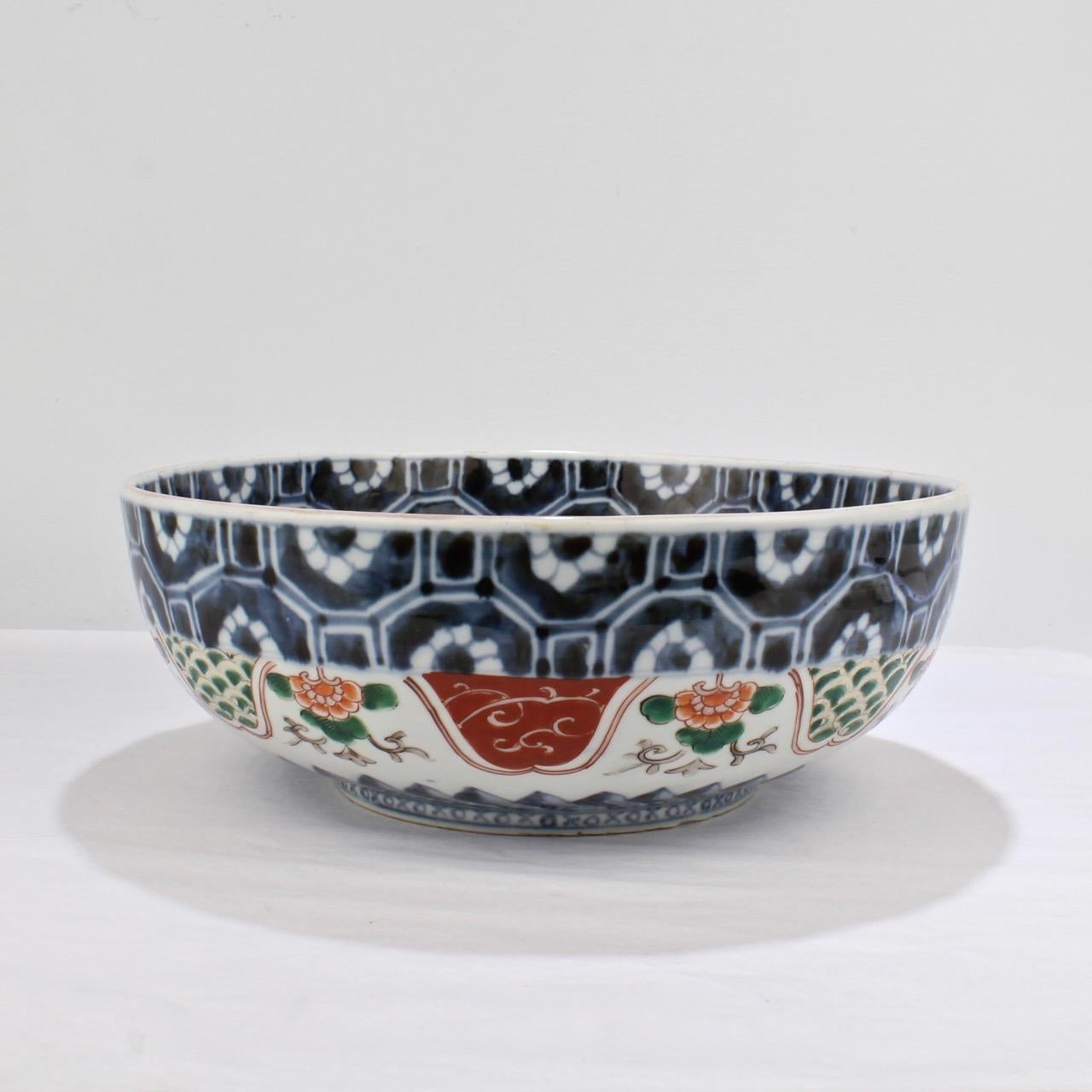 Meiji Large Antique Japanese Imari Porcelain Punch Bowl