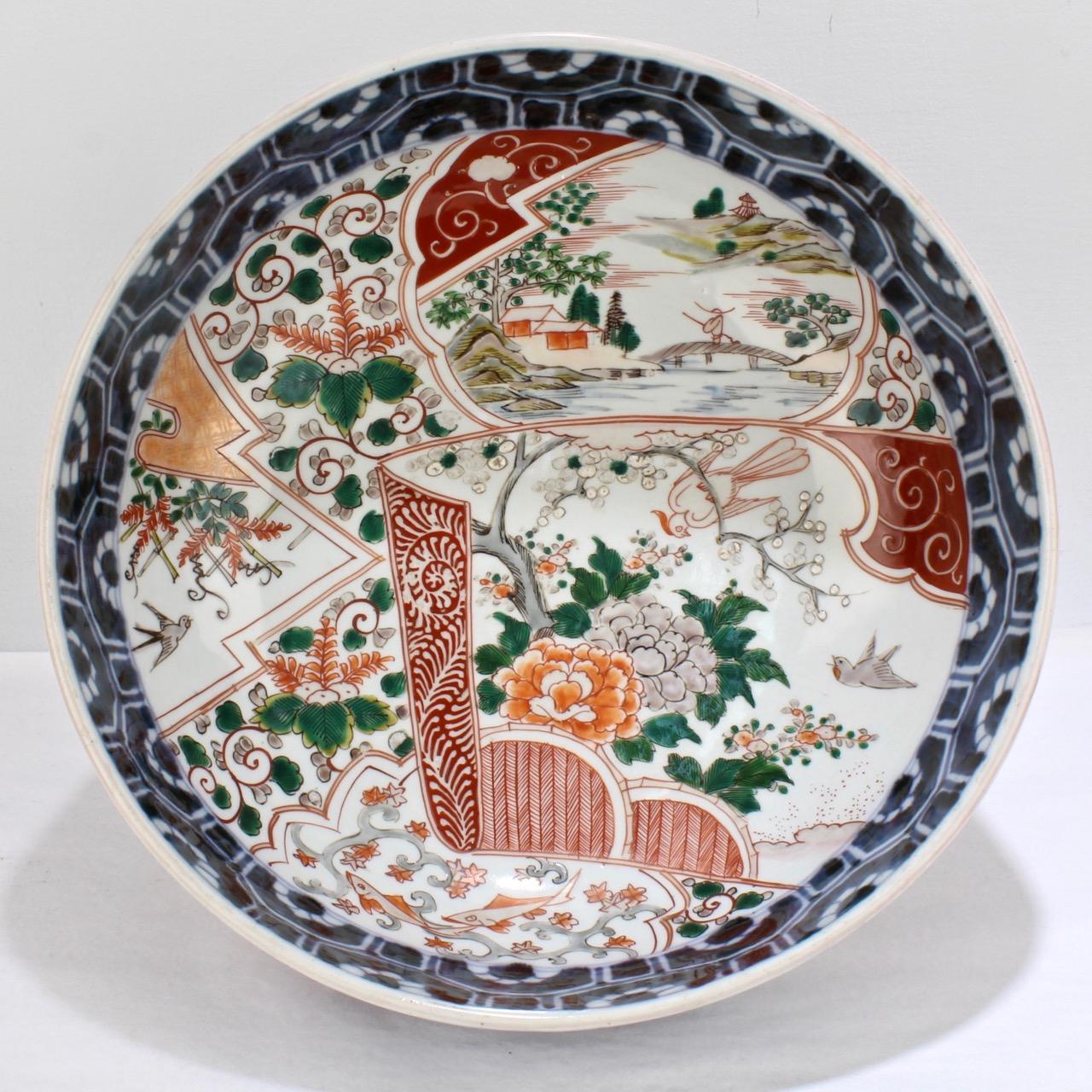 Large Antique Japanese Imari Porcelain Punch Bowl In Good Condition In Philadelphia, PA