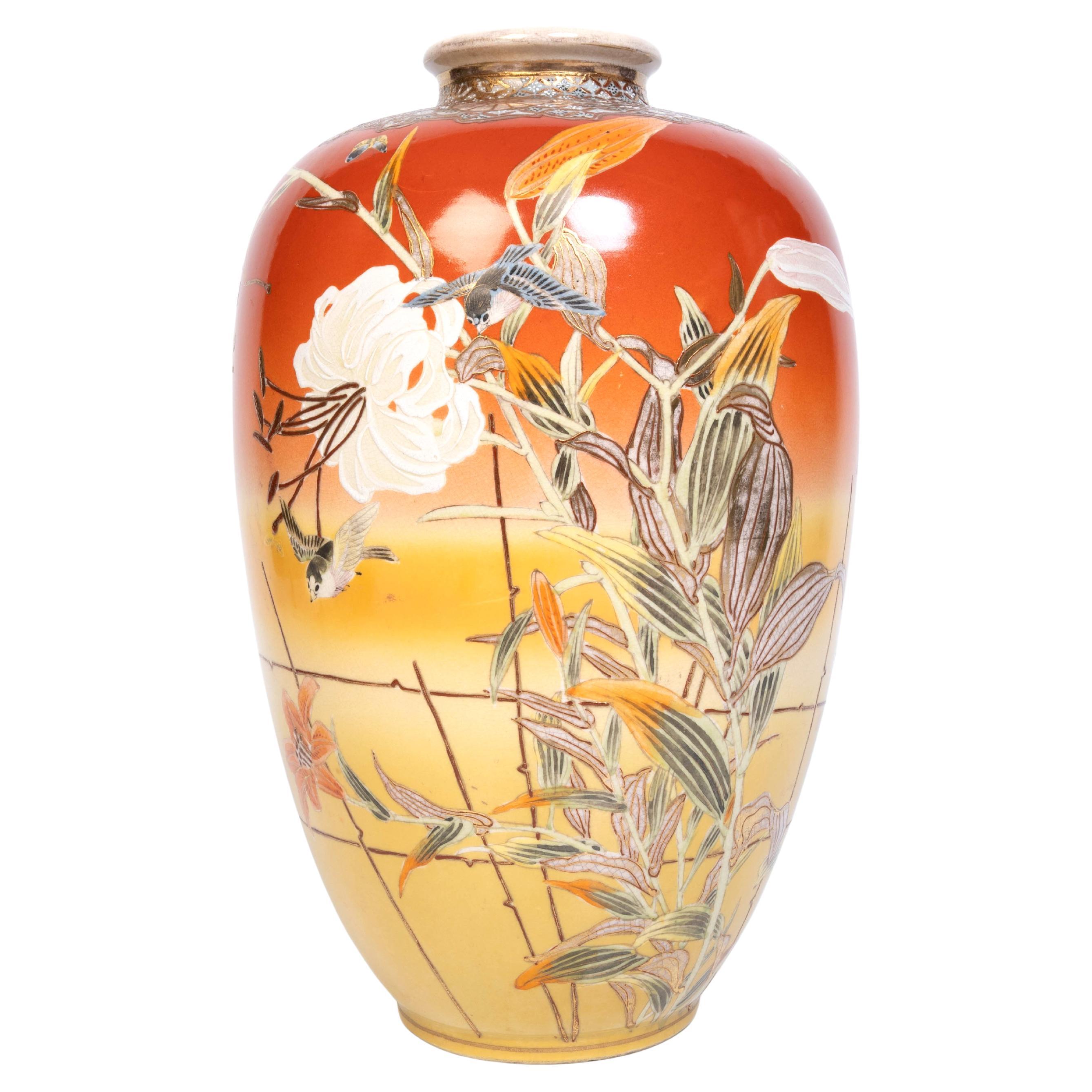 Large Antique Japanese Kutani Porcelain Vase Meiji Period, C.1890