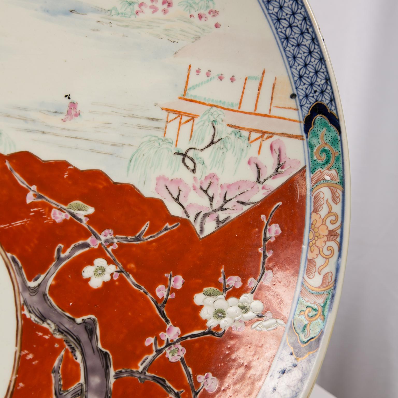 Large Red Antique Japanese Low Bowl Hand-Painted Children-at-Play circa 1885 6