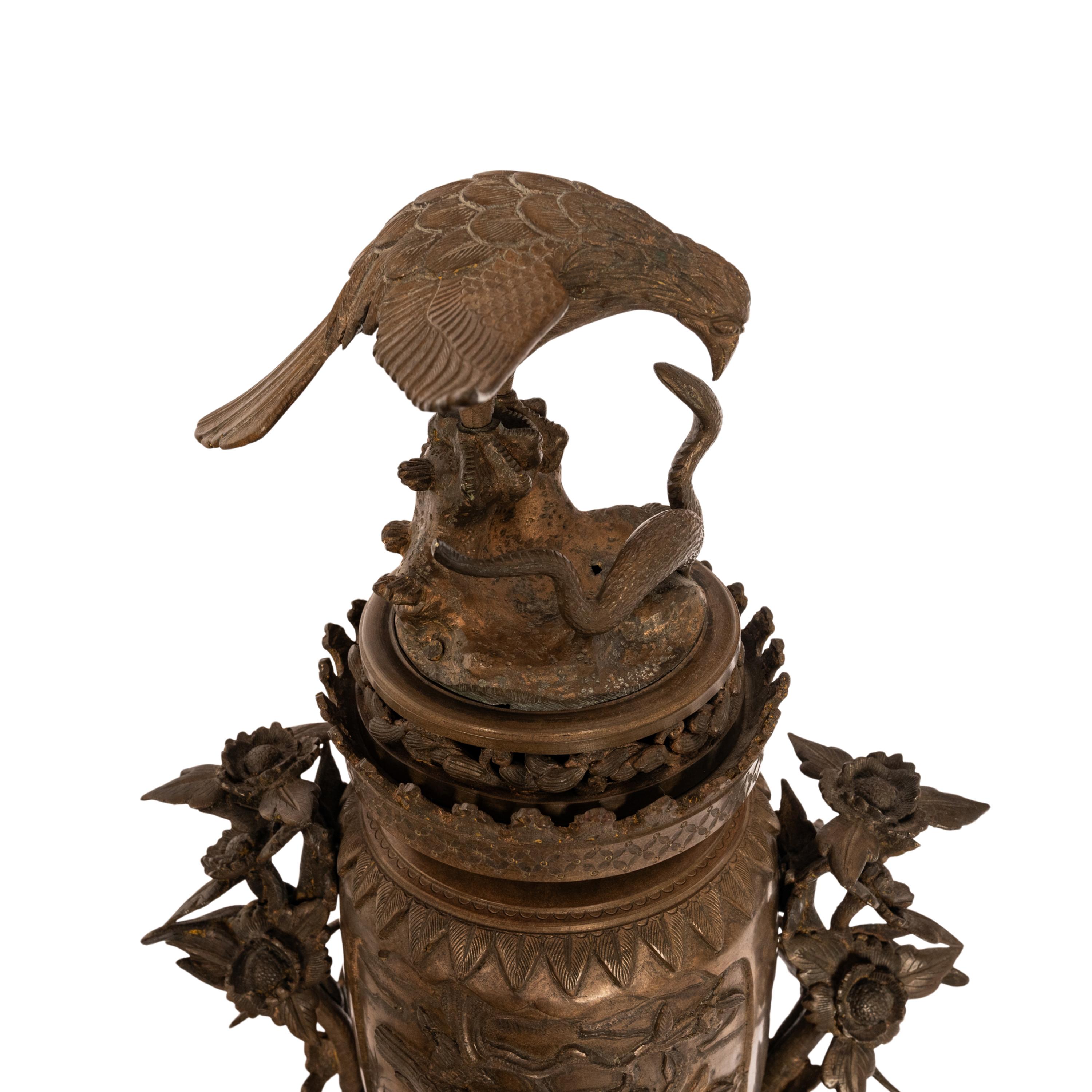 Large Antique Japanese Meiji Bronze Koro Censer insense Burner Urn Eagle & Snake 11