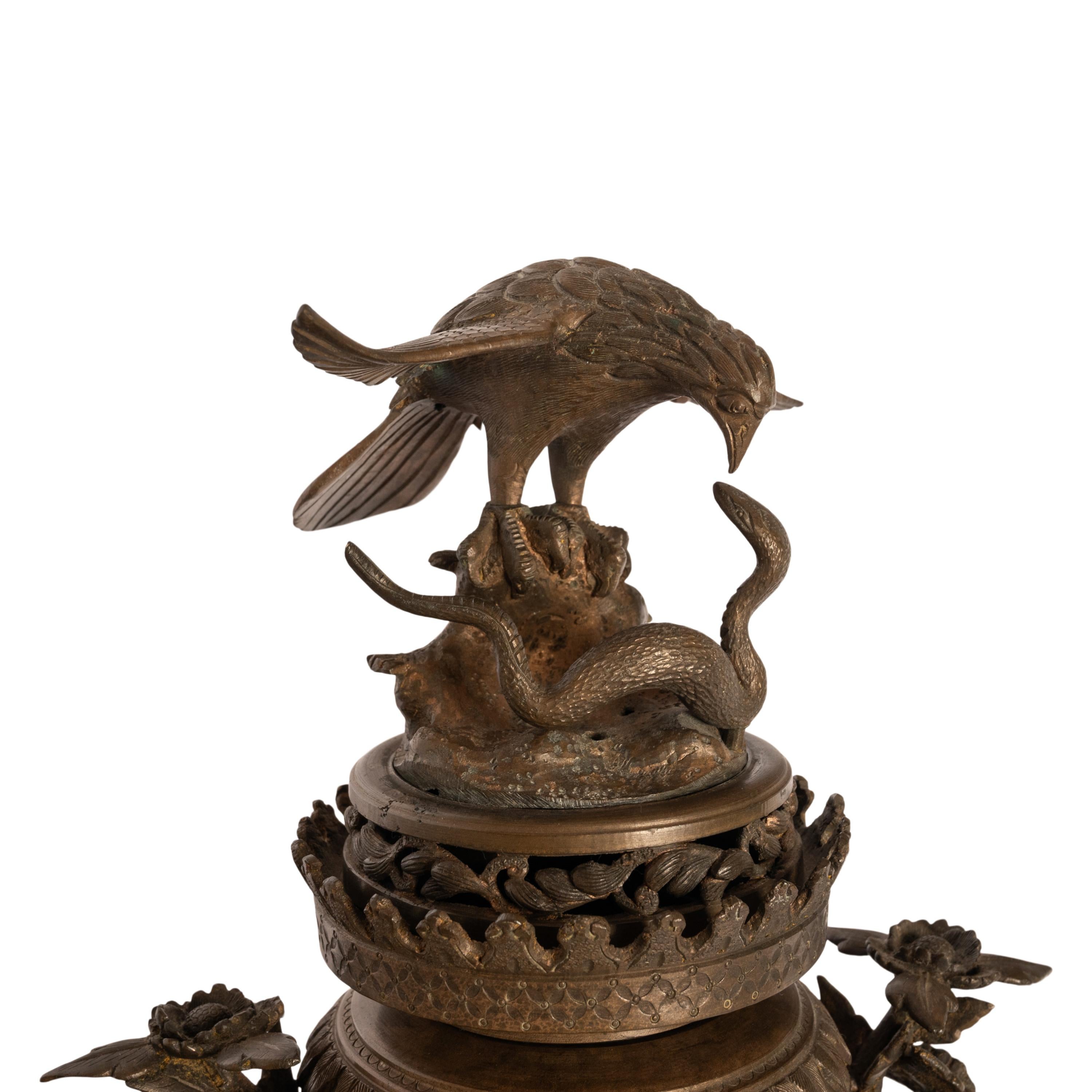 Large Antique Japanese Meiji Bronze Koro Censer insense Burner Urn Eagle & Snake 13