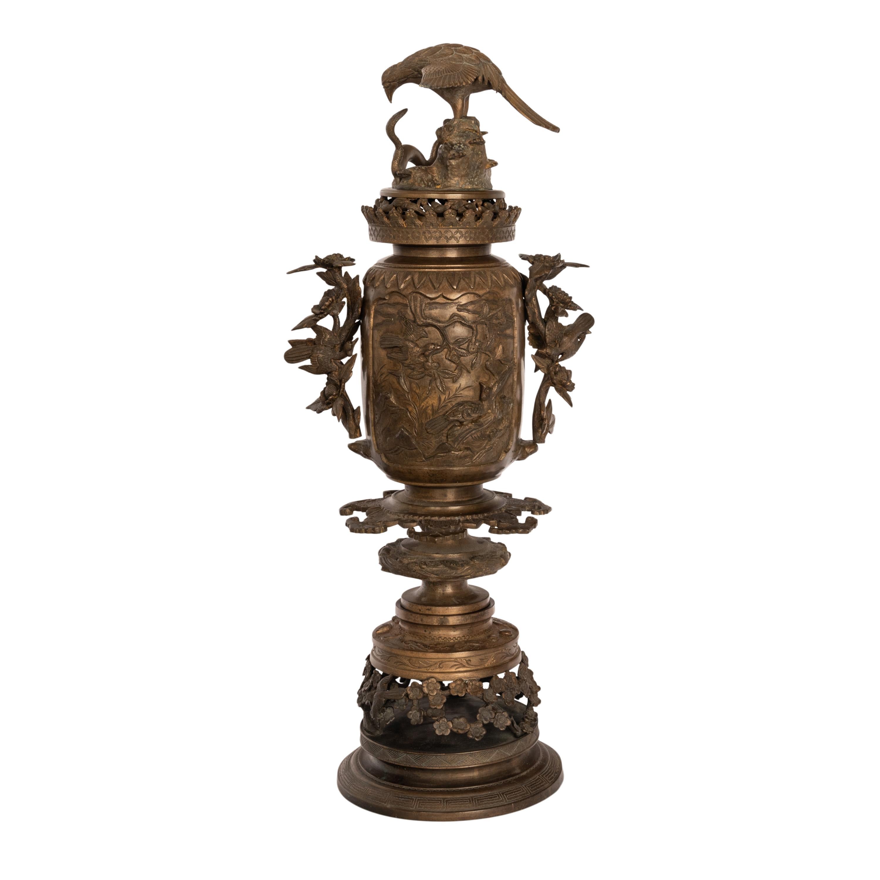 Late 19th Century Large Antique Japanese Meiji Bronze Koro Censer insense Burner Urn Eagle & Snake