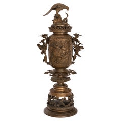 Large Antique Japanese Meiji Bronze Koro Censer insense Burner Urn Eagle & Snake