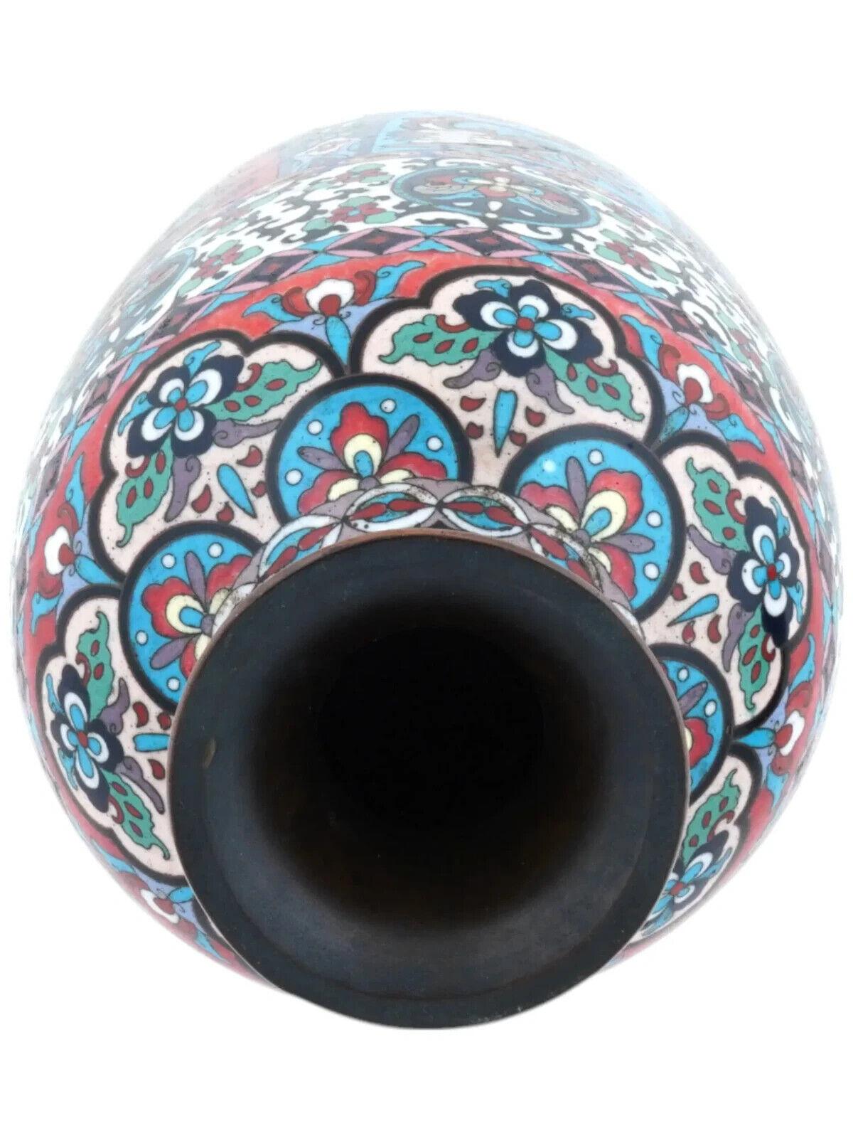 Gran jarrón antiguo japonés Meiji de esmalte cloisonné Cloissoné en venta