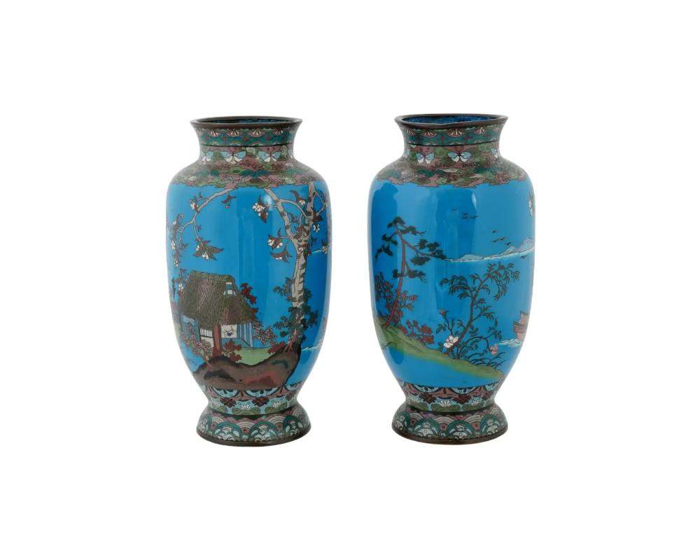 Large Antique Japanese Meiji Cloisonne Enamel Vases In Good Condition For Sale In New York, NY