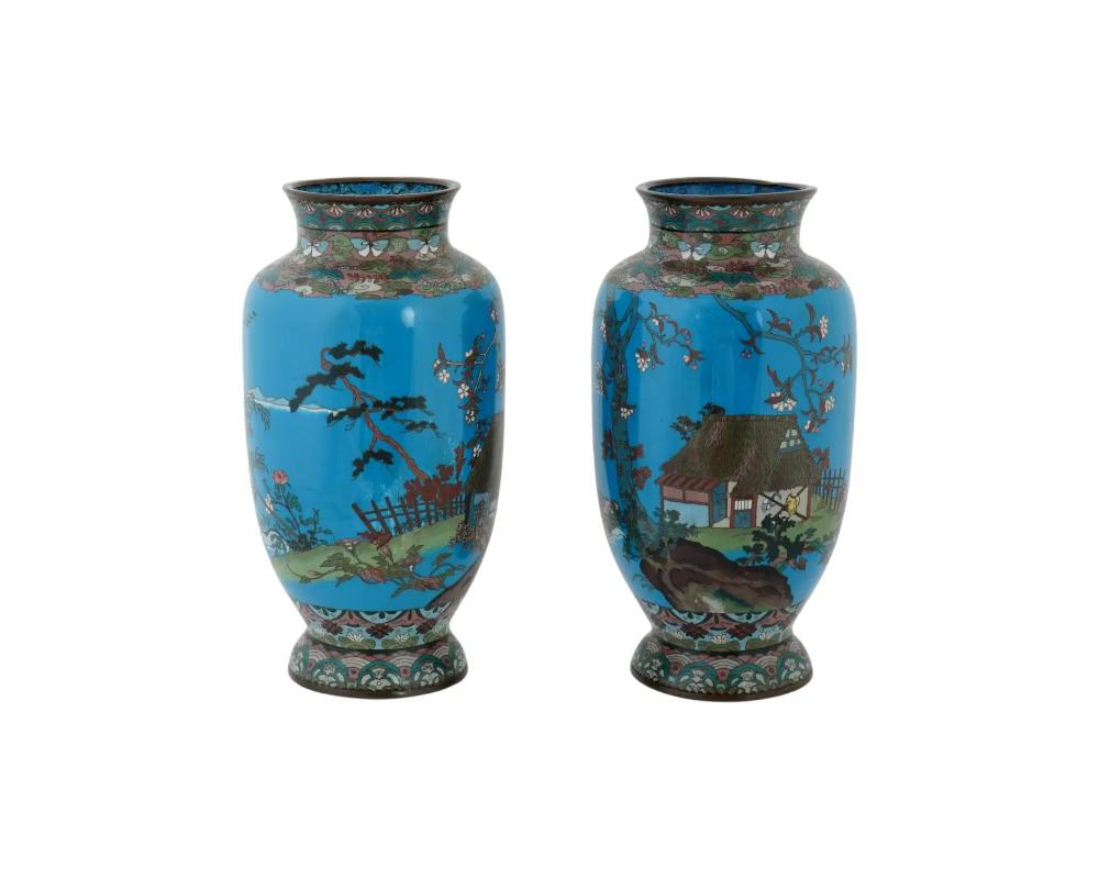 19th Century Large Antique Japanese Meiji Cloisonne Enamel Vases For Sale