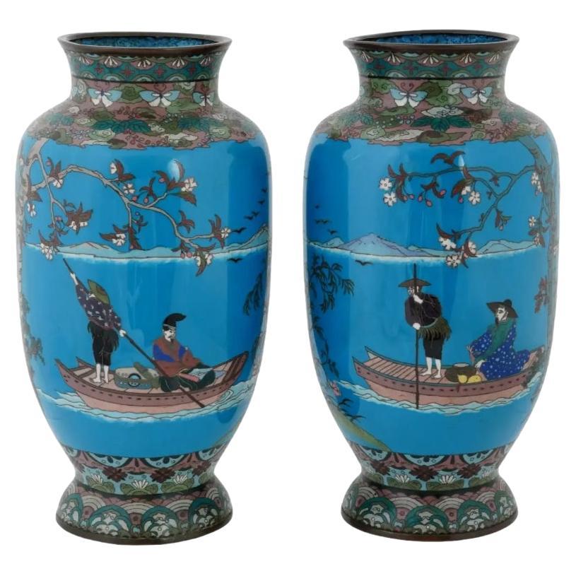 Large Antique Japanese Meiji Cloisonne Enamel Vases For Sale