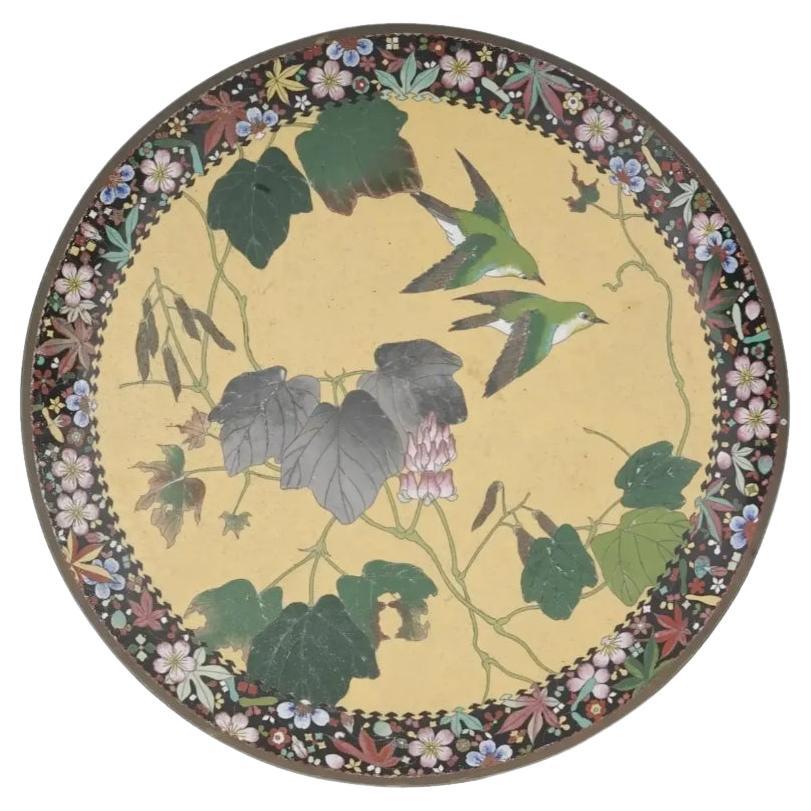 Large Antique Japanese Meiji Cloisonne Plate 1900 For Sale