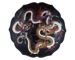 Large Antique Japanese Meiji Enamel Dragon Charger