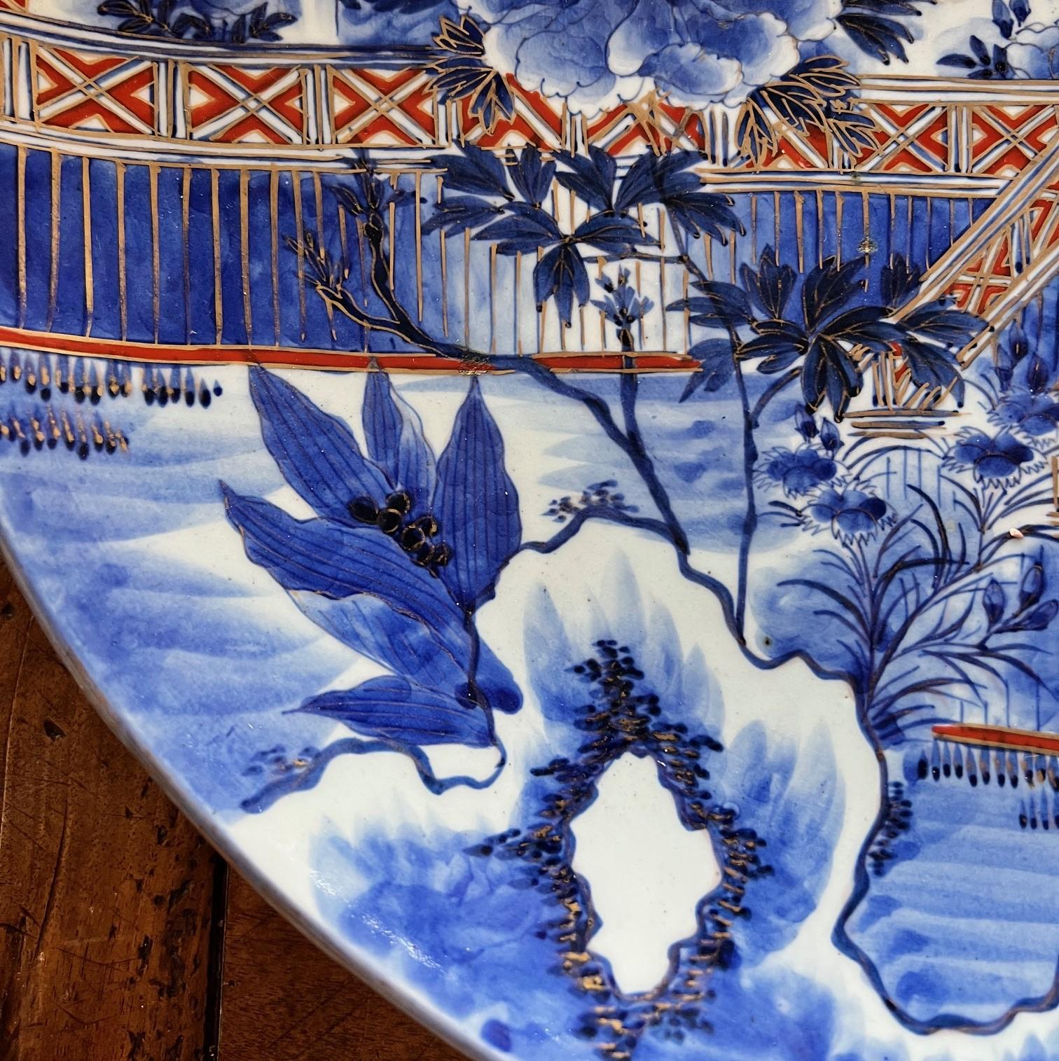 Clay Large Antique Japanese Meiji Period Imari Porcelain Charger Marked Wanshan Zao For Sale
