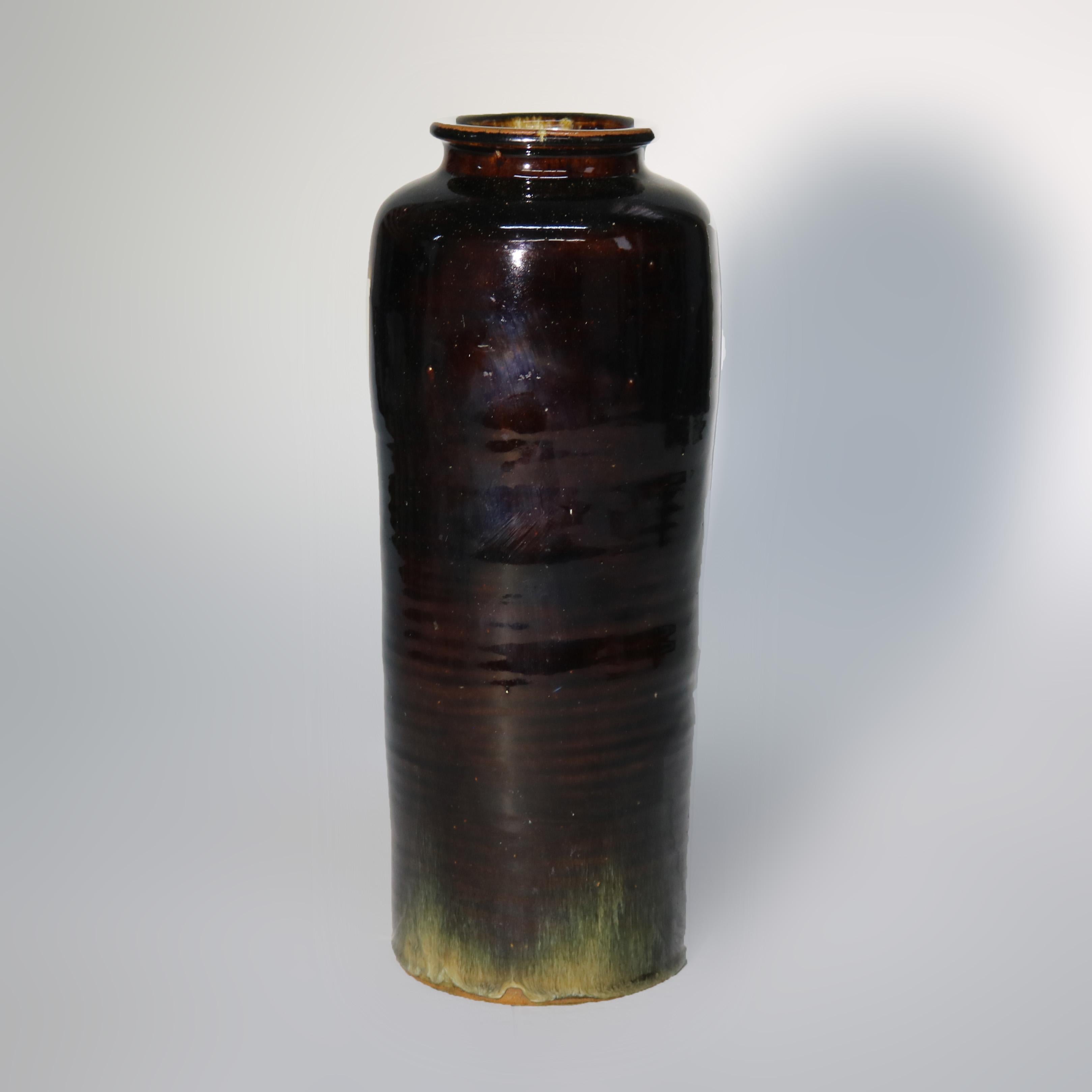Grand vase ancien en poterie émaillée œil de tigre du Japon Meiji, signé, C1910 Bon état - En vente à Big Flats, NY