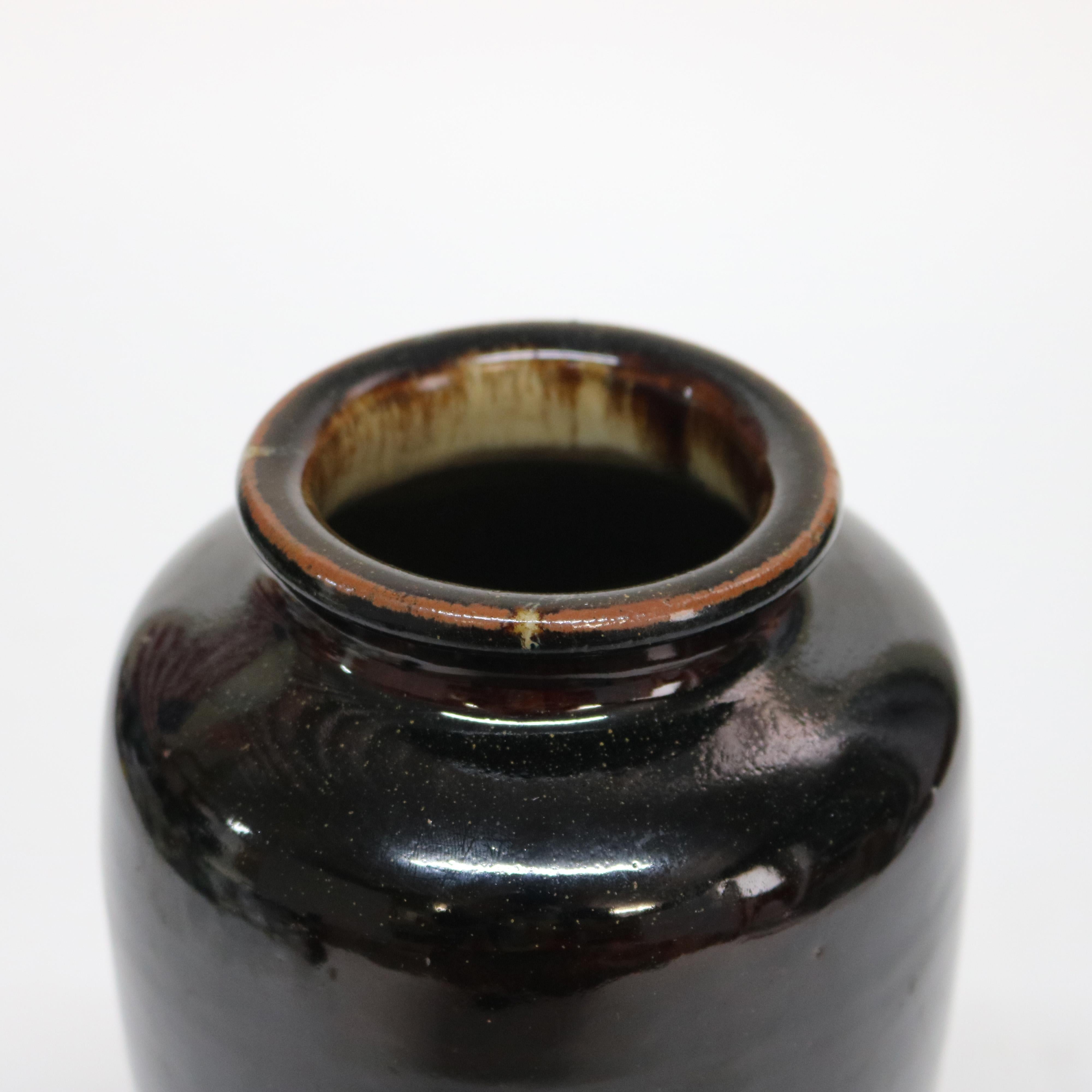 20ième siècle Grand vase ancien en poterie émaillée œil de tigre du Japon Meiji, signé, C1910 en vente