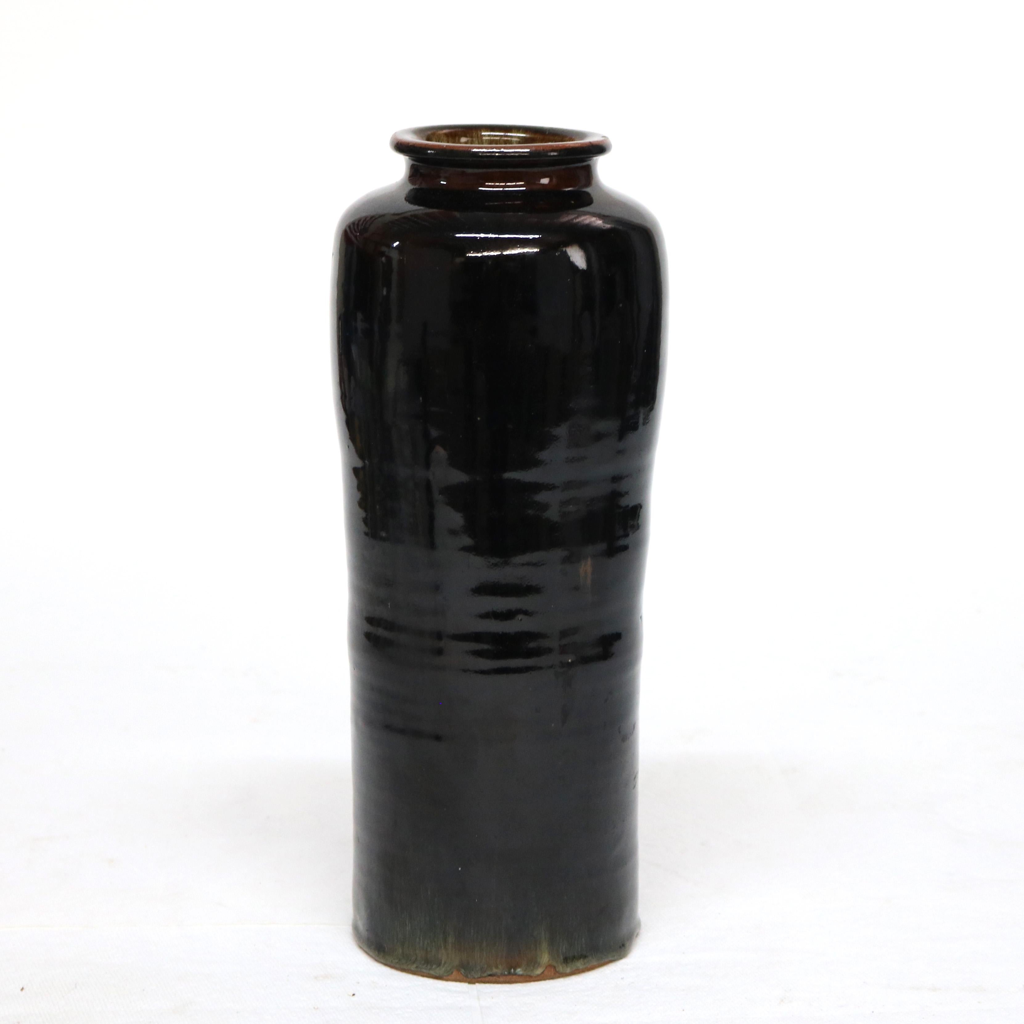 Poteries Grand vase ancien en poterie émaillée œil de tigre du Japon Meiji, signé, C1910 en vente