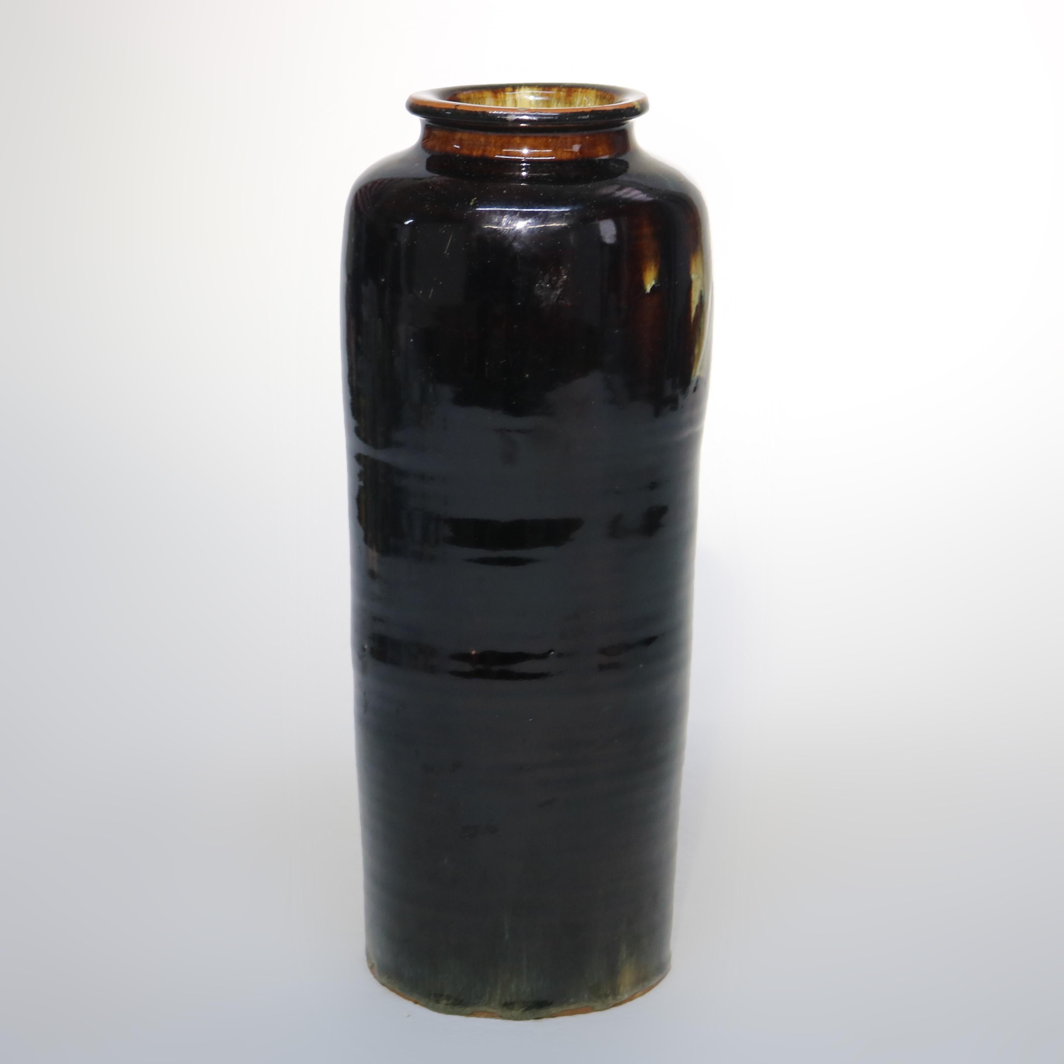 Grand vase ancien en poterie émaillée œil de tigre du Japon Meiji, signé, C1910 en vente 1
