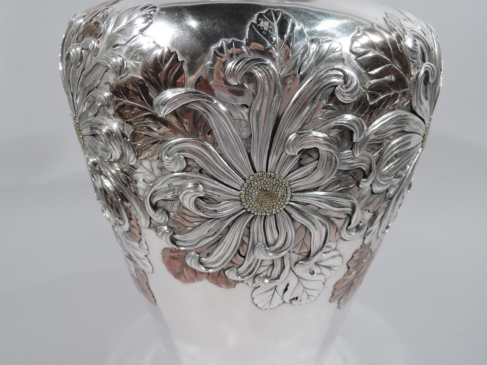 Large Antique Japanese Mixed Metal on Silver Vase from Meiji Era 2