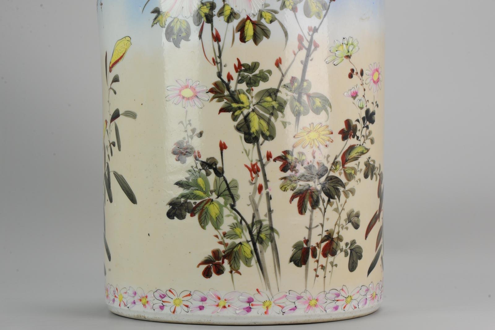 Large Antique Japanese Porcelain 20th Century Hat Stand Vase with Flowers Marked For Sale 5