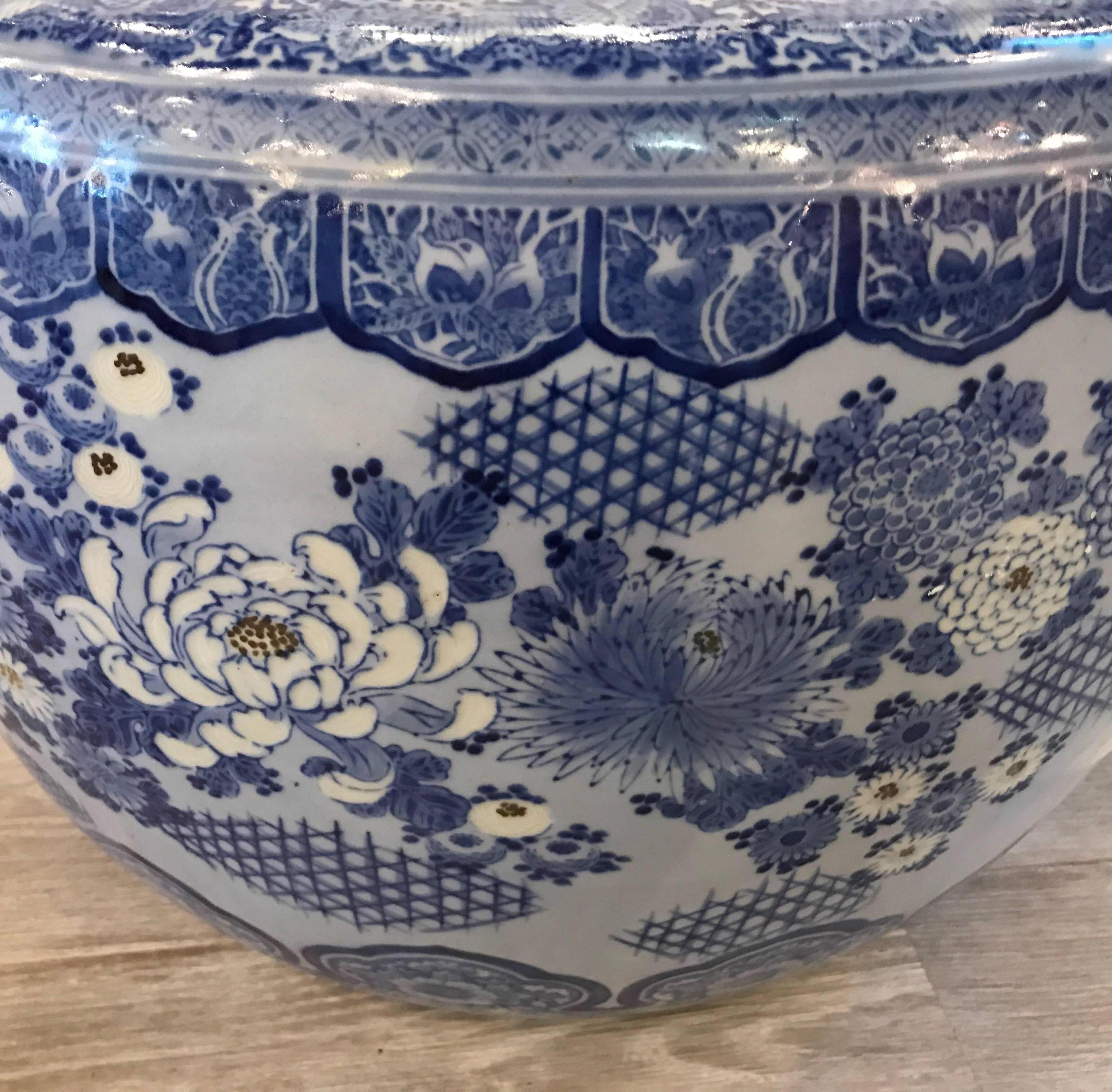 A 20th century blue and white porcelain planter a full 20 inches in diameter. From the Arita region.