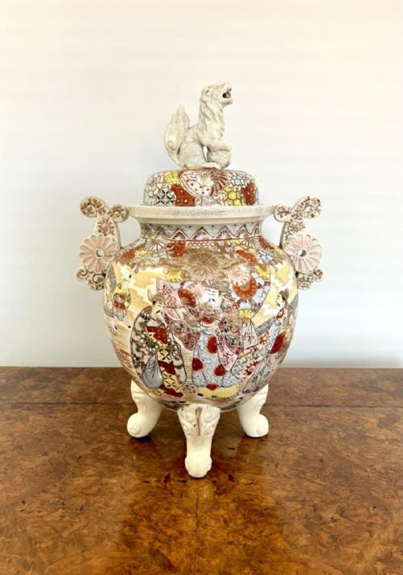 20th Century Large antique Japanese Quality Satsuma Lidded Vase For Sale