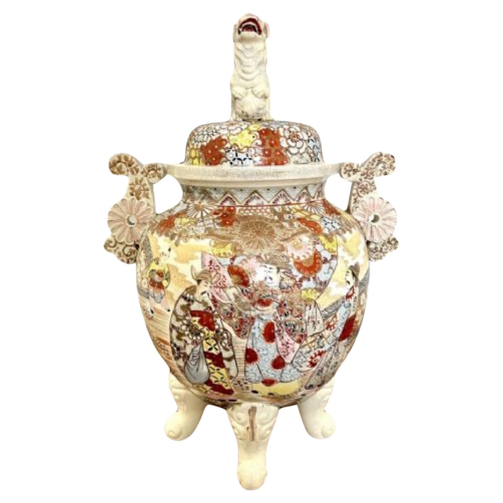 Large antique Japanese Quality Satsuma Lidded Vase For Sale