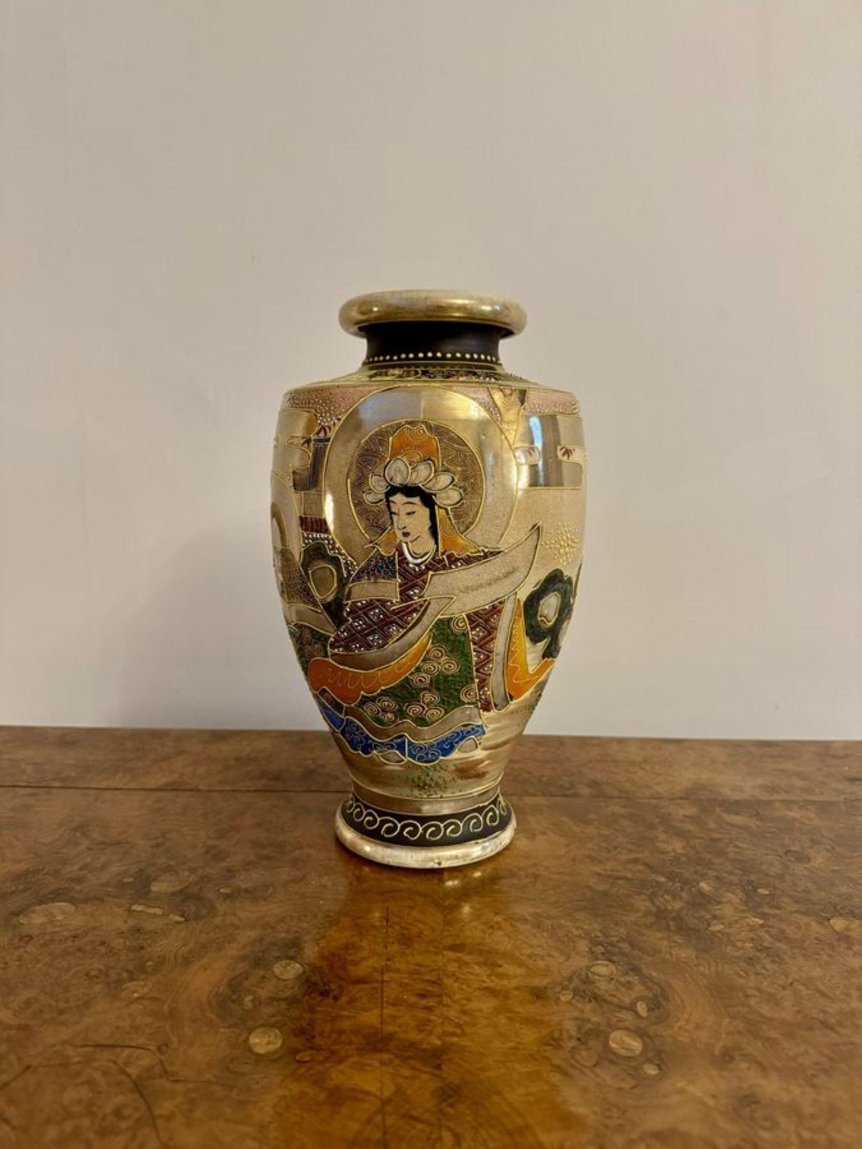 Gran jarrón satsuma japonés antiguo siglo XX en venta