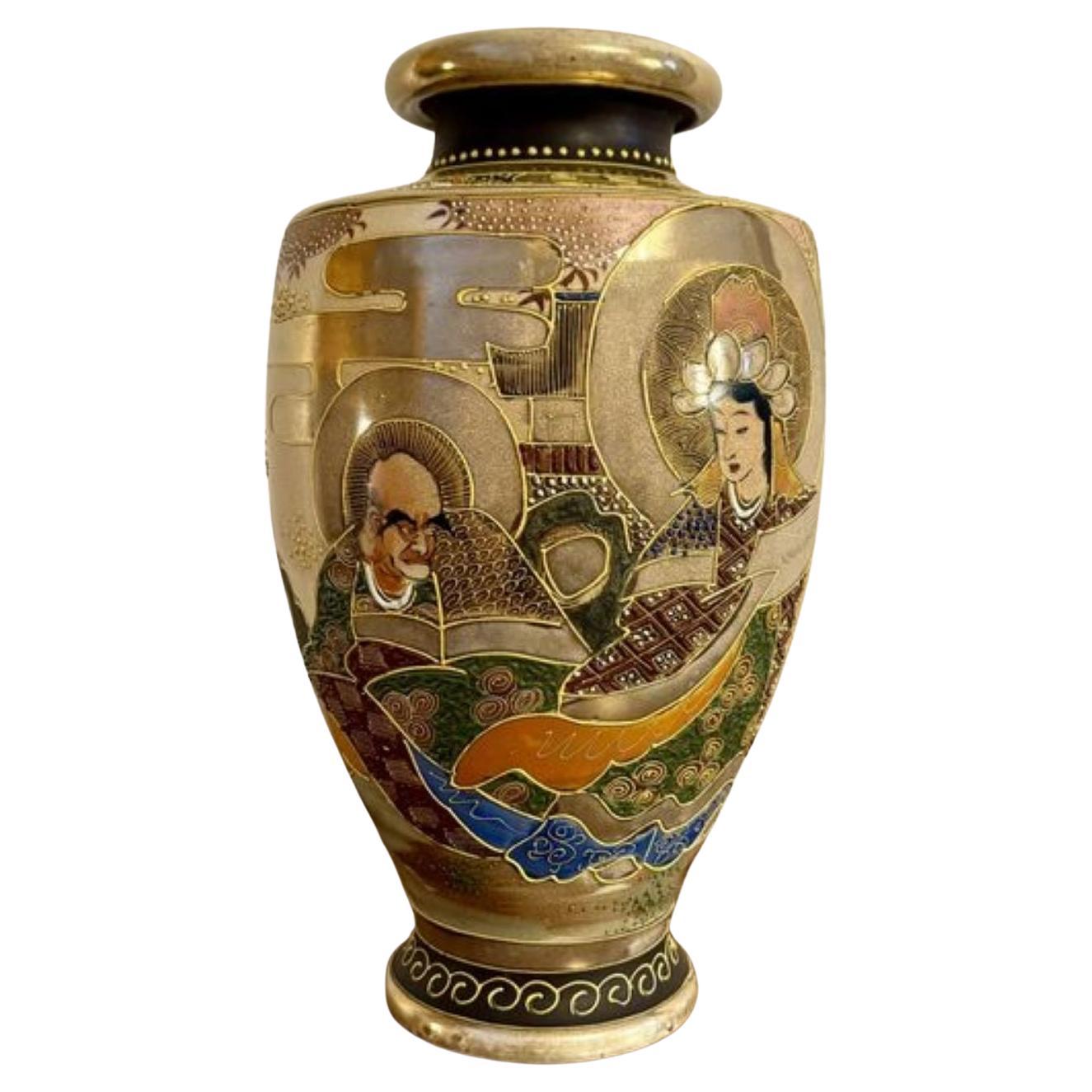 Gran jarrón satsuma japonés antiguo en venta
