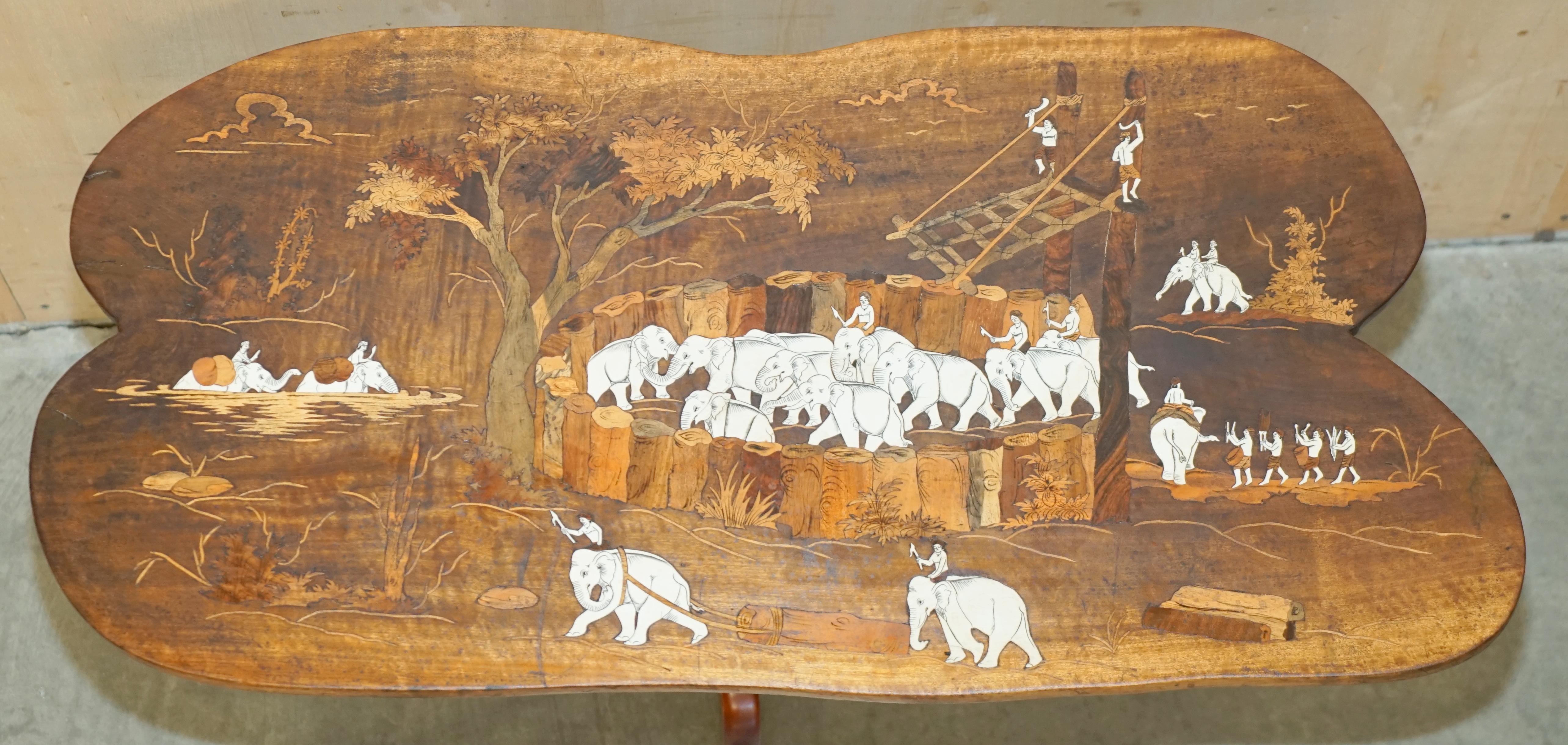 Large Antique Japanese Shibayama Inlaid Elephant Trainers Hardwood Coffee Table For Sale 4