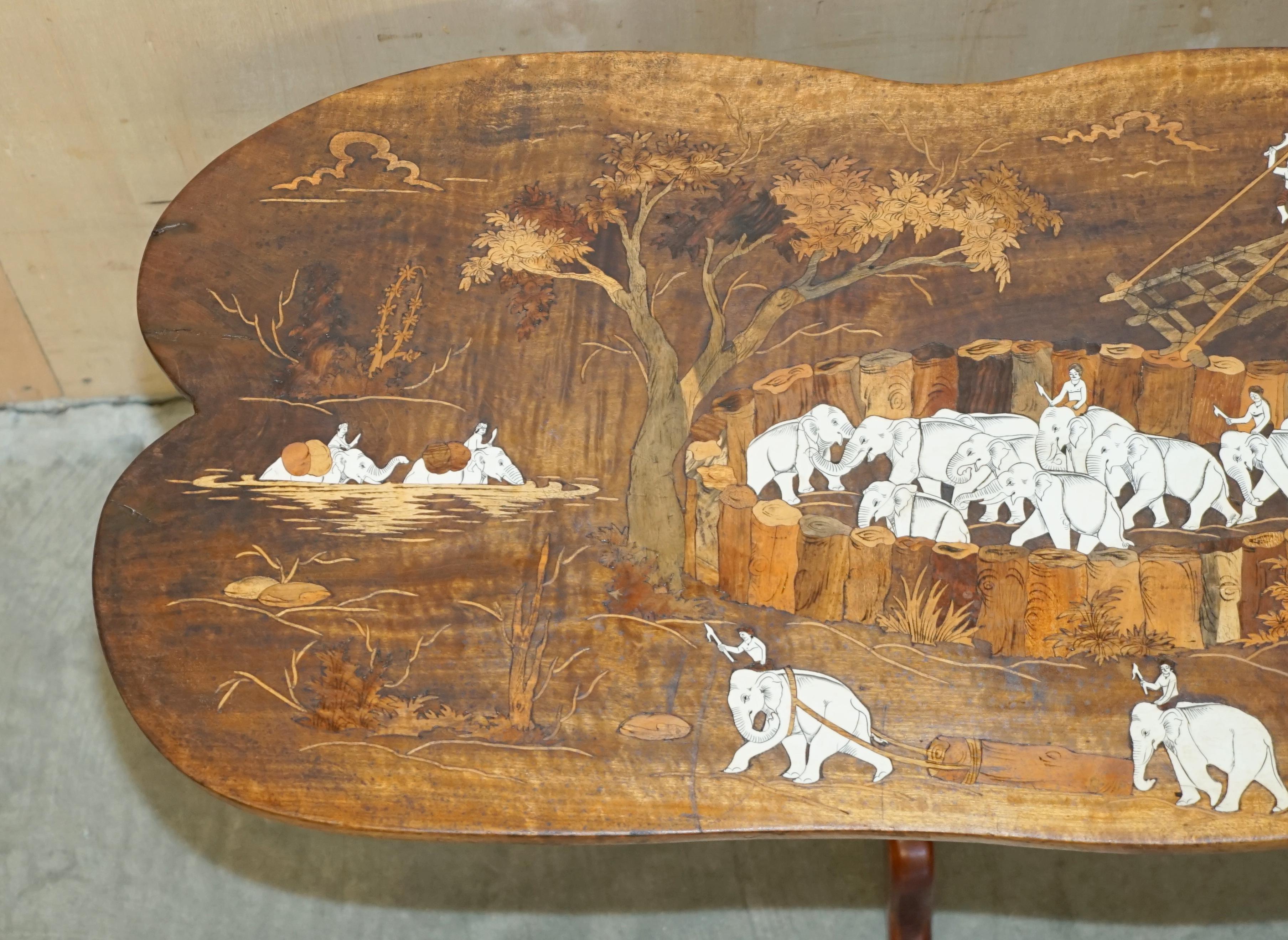 Large Antique Japanese Shibayama Inlaid Elephant Trainers Hardwood Coffee Table For Sale 5