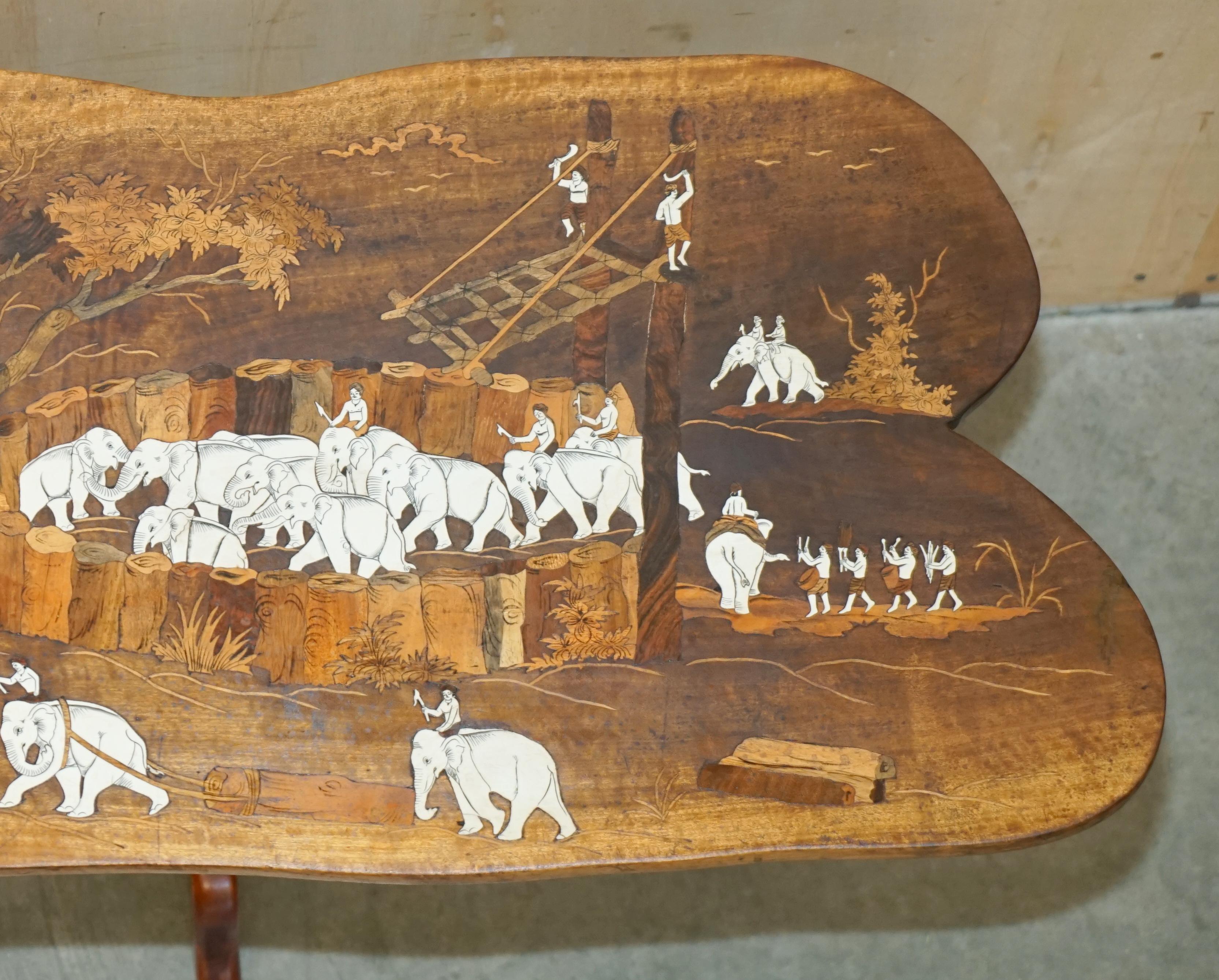 Large Antique Japanese Shibayama Inlaid Elephant Trainers Hardwood Coffee Table For Sale 6