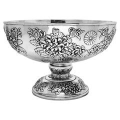 Large Antique Japanese Solid Silver Bowl c. 1890 Centrepiece Wine Cooler