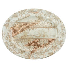 Antique Japonisme Aesthetic Movement Brown Transferware Oval Serving Platter