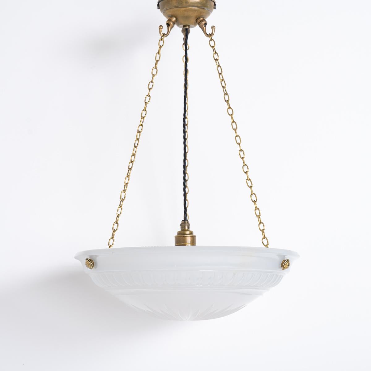 Art Deco Large Antique Jefferson & Co Moonstone Bowl Plafonnier Pendant Light
