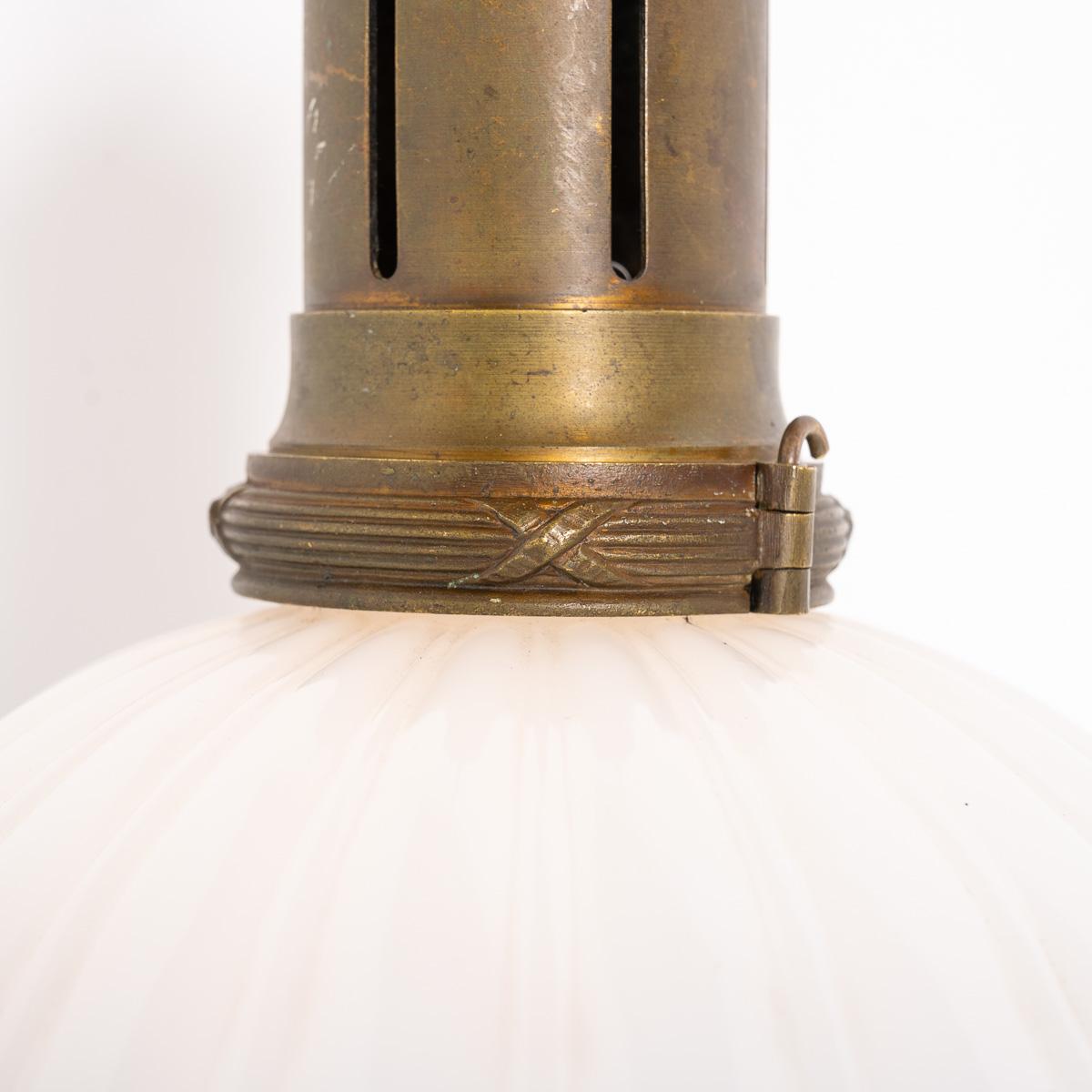 Large Antique Jefferson Moonstone Glass Pendant Light & Aged Cast Brass Fittings 9