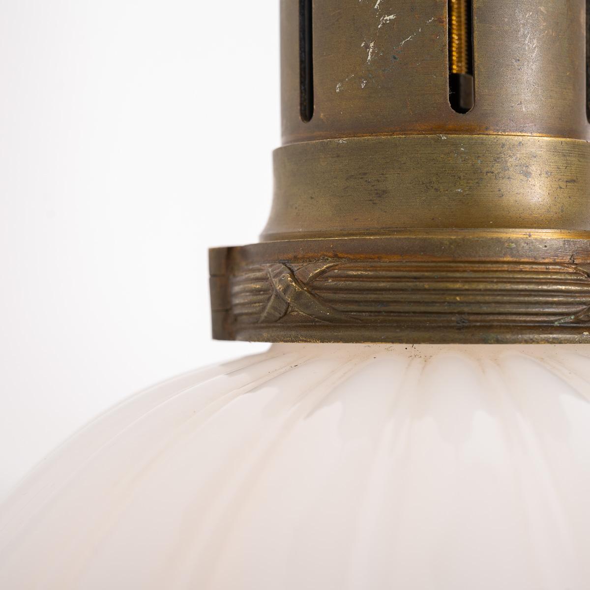 Large Antique Jefferson Moonstone Glass Pendant Light & Aged Cast Brass Fittings 11