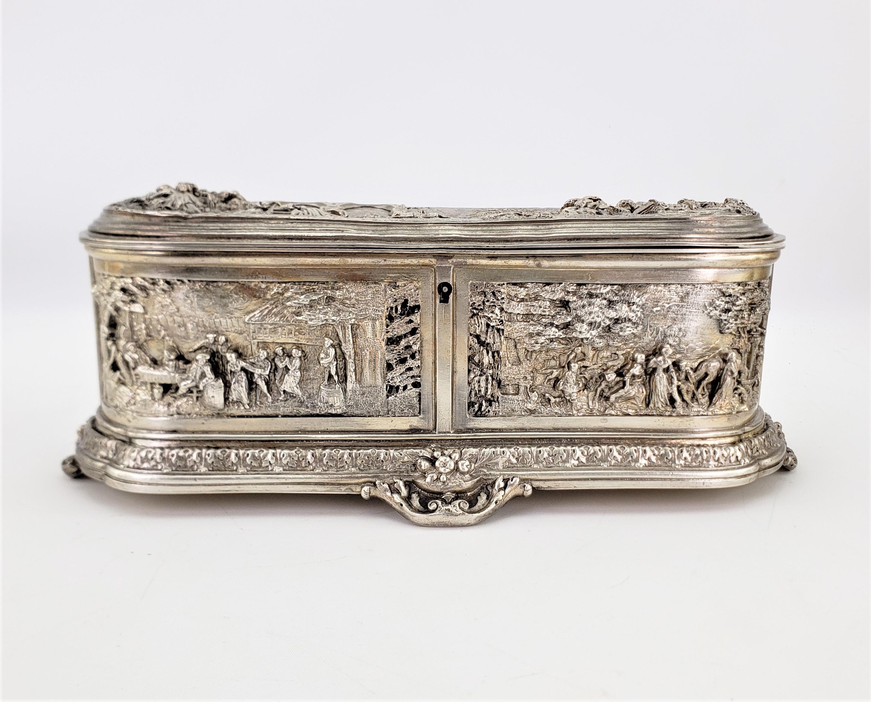 Large Antique Jewelry Casket or Box with Chased Vignettes and Lined ...