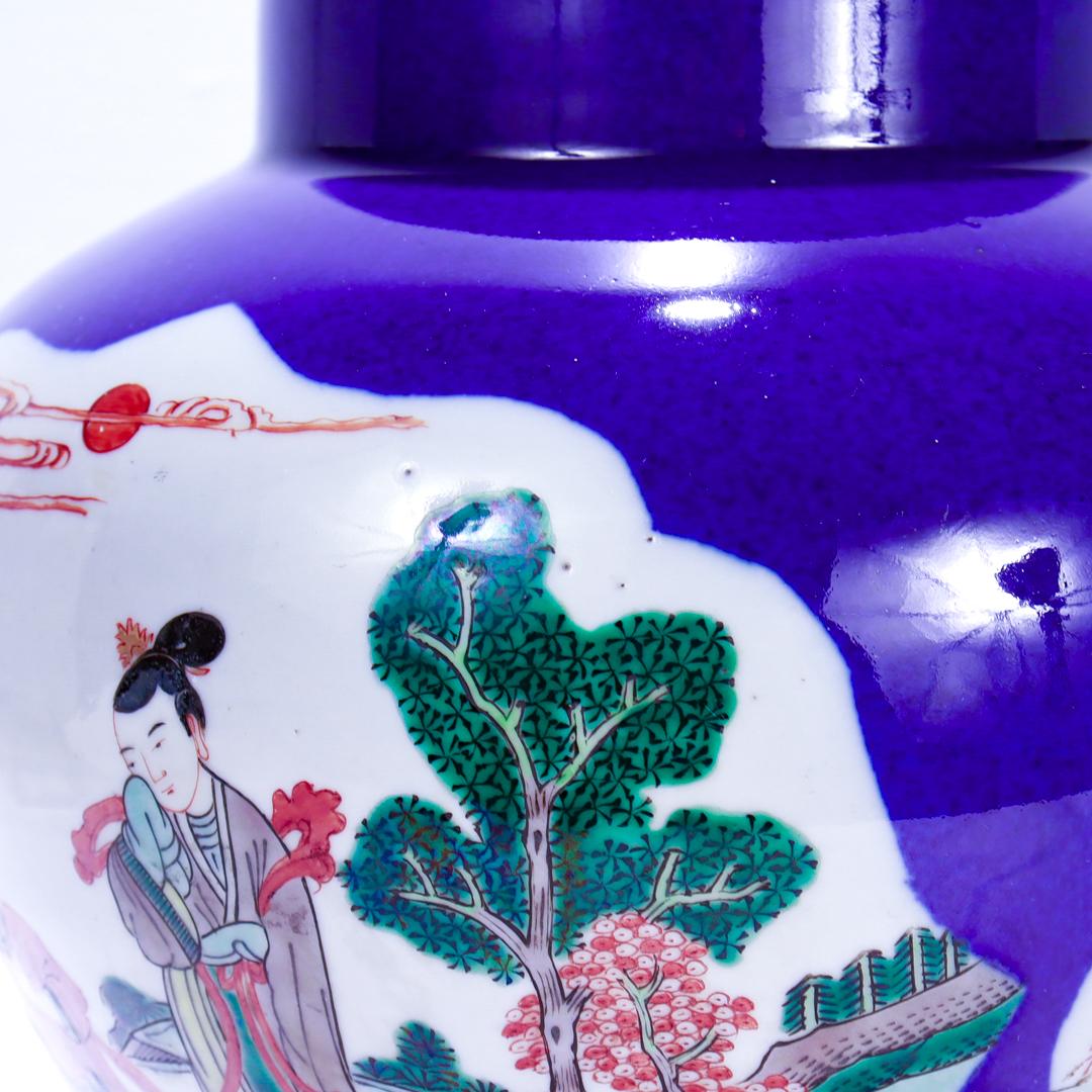Große antike chinesische Exportvase aus Porzellan im Kang Xi-Stil mit blauem Grund im Angebot 6