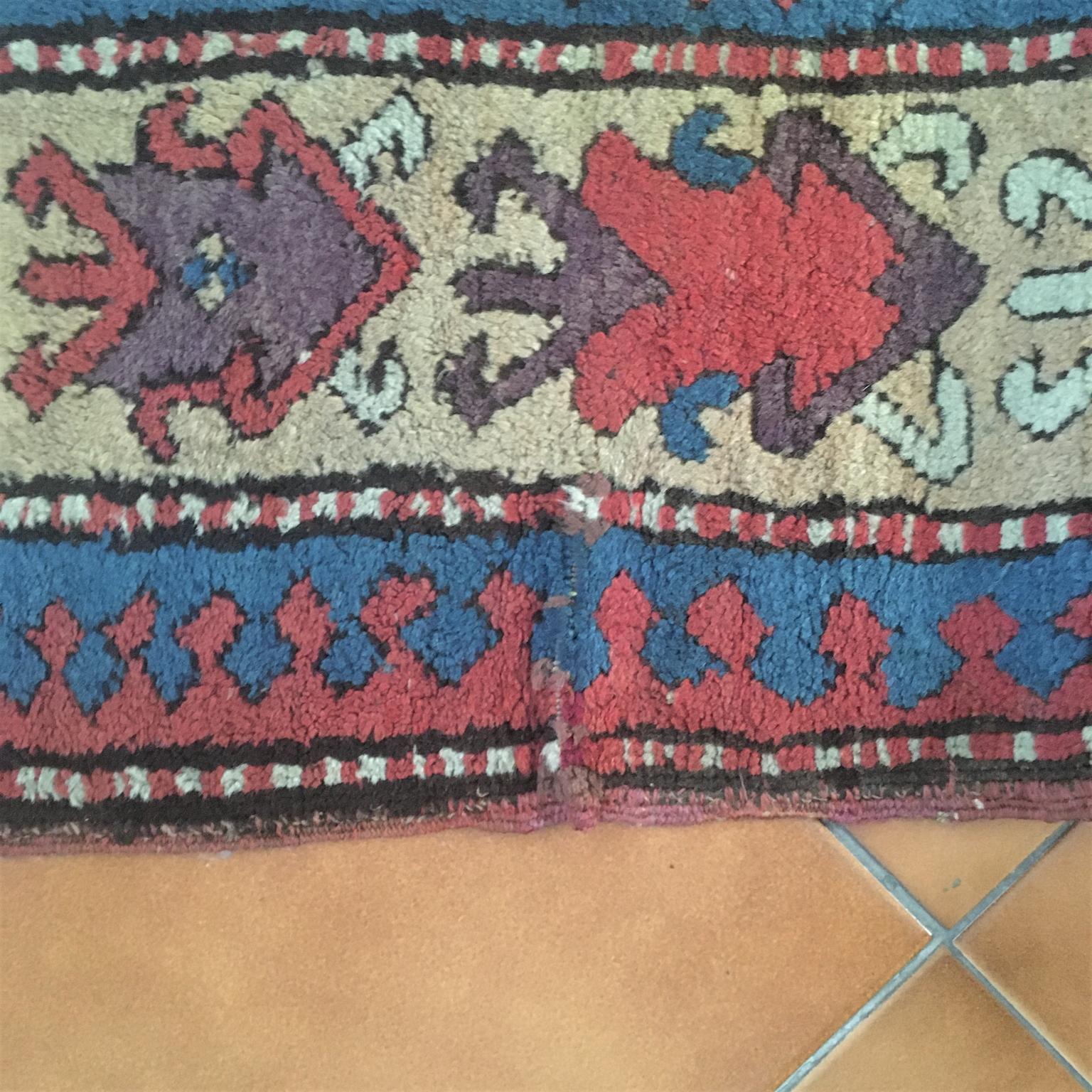 19th Century Antique Large Kazak Karachopf Rug, Handknotted Green Blue Red Beige For Sale 10