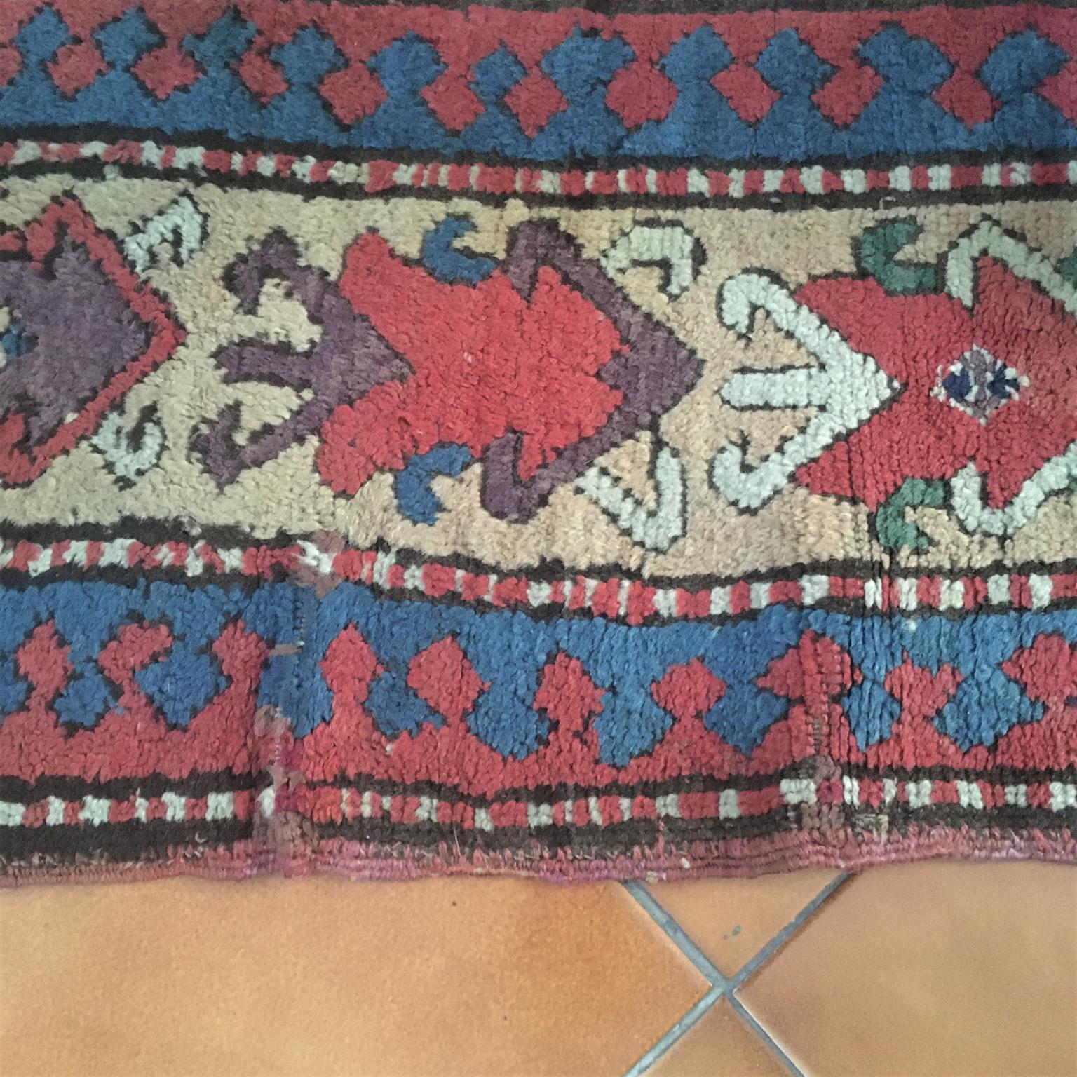 19th Century Antique Large Kazak Karachopf Rug, Handknotted Green Blue Red Beige For Sale 11