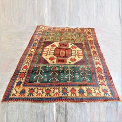 Large Antique Kazak Karachof Rug - 19th Century Handknotted Green Blue Red Beige